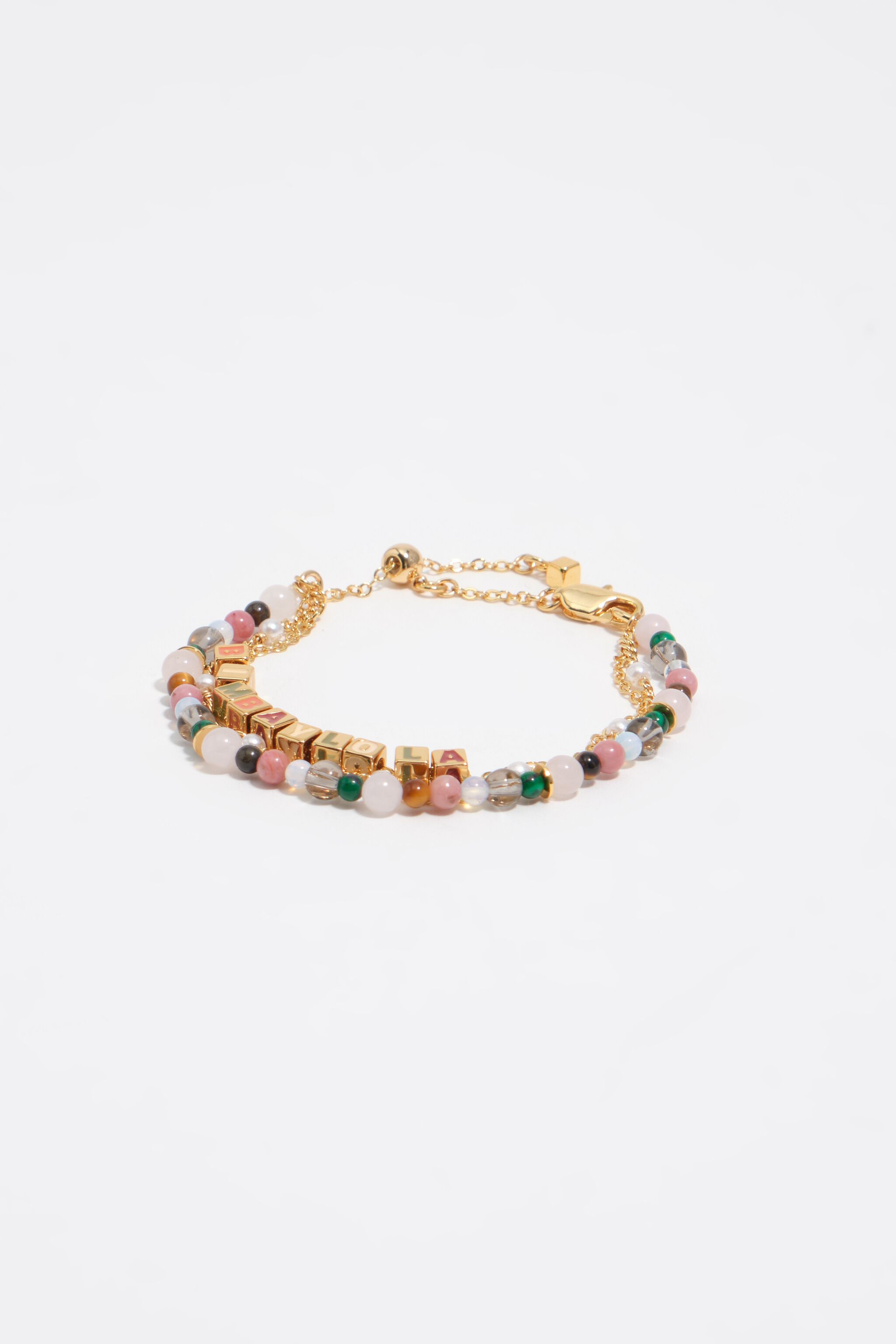 Multicolor stones and logo triple chain bracelet