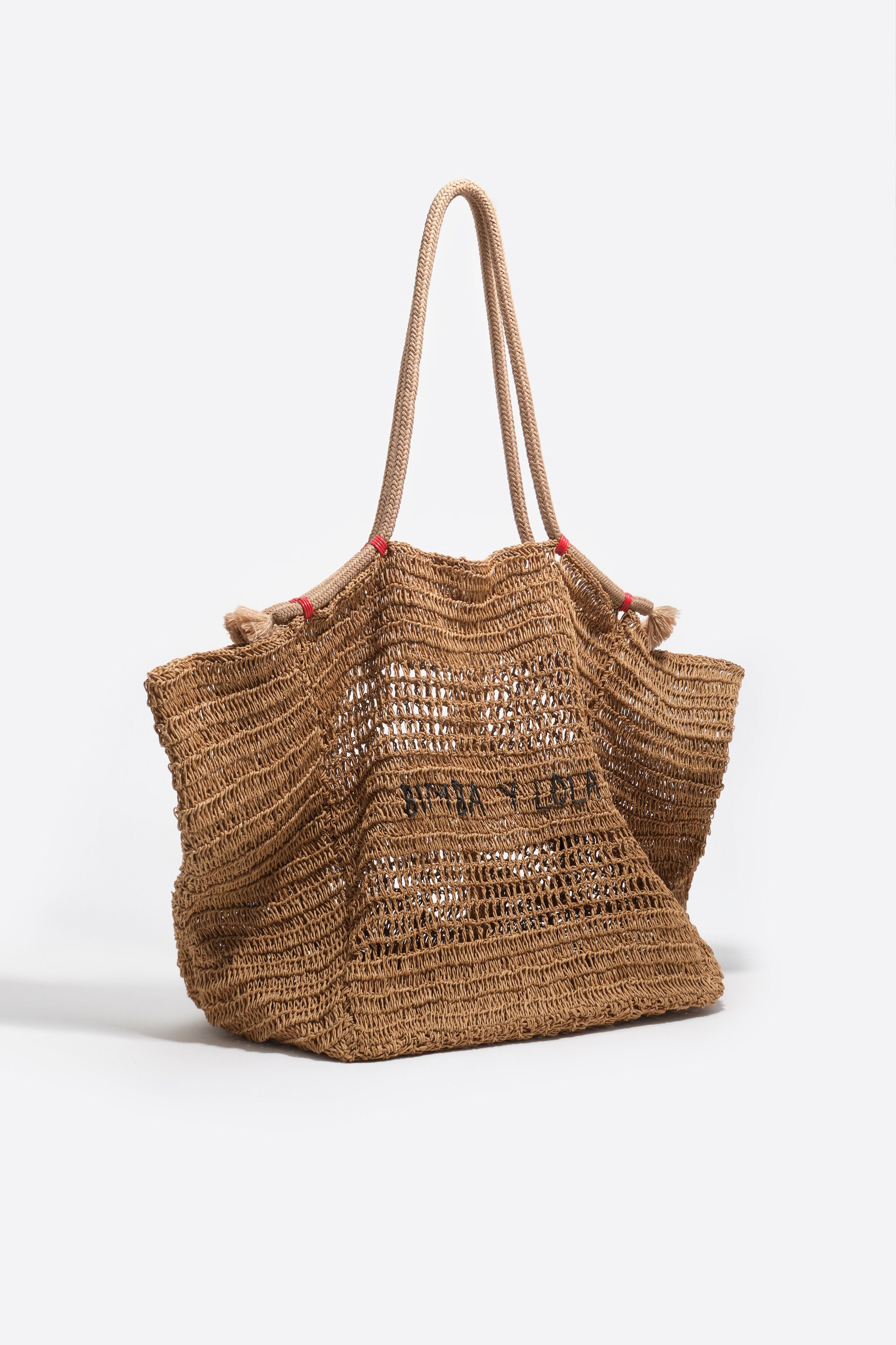 Large dark natural raffia-effect shoulder bag
