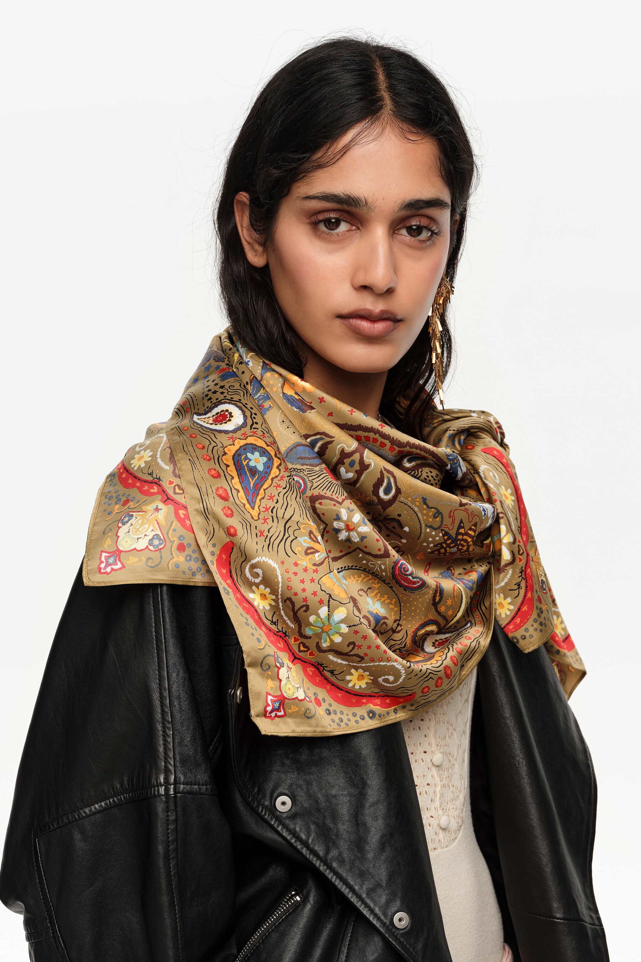 Khaki tropical birds scarf