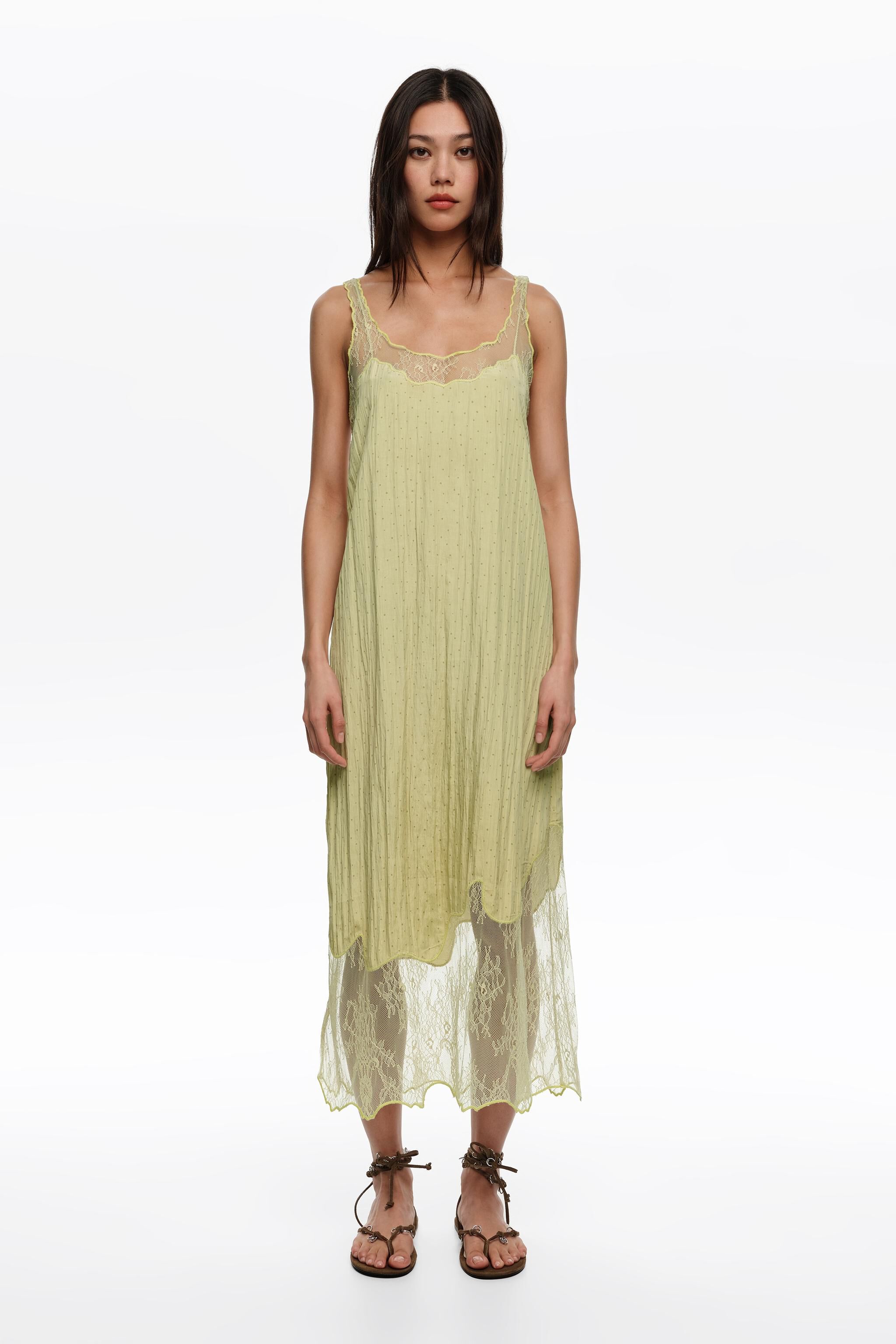 Olive mini Dots lace strap dress
