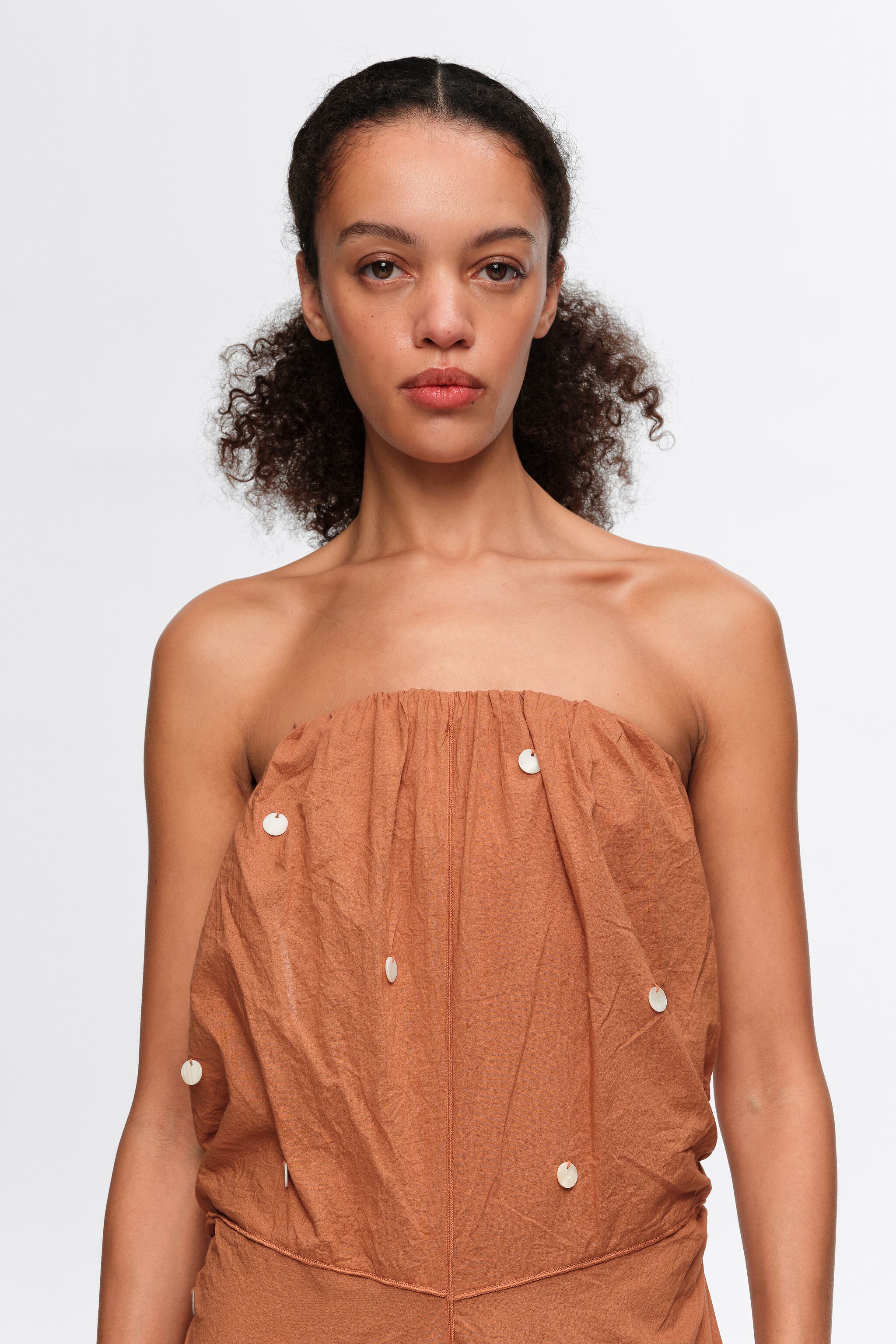 Toffee ruched strapless dress