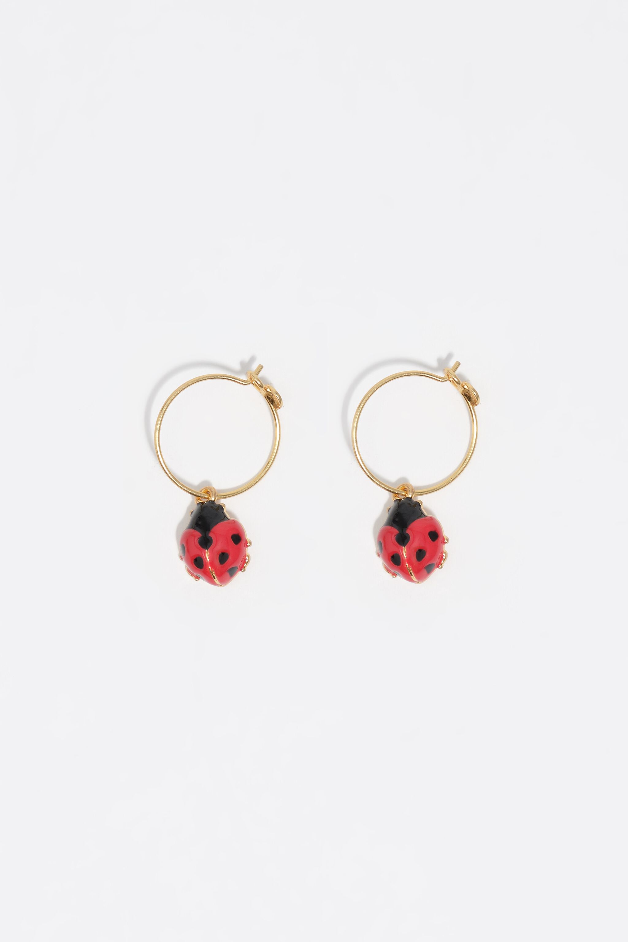 Mini red ladybug hoop earrings