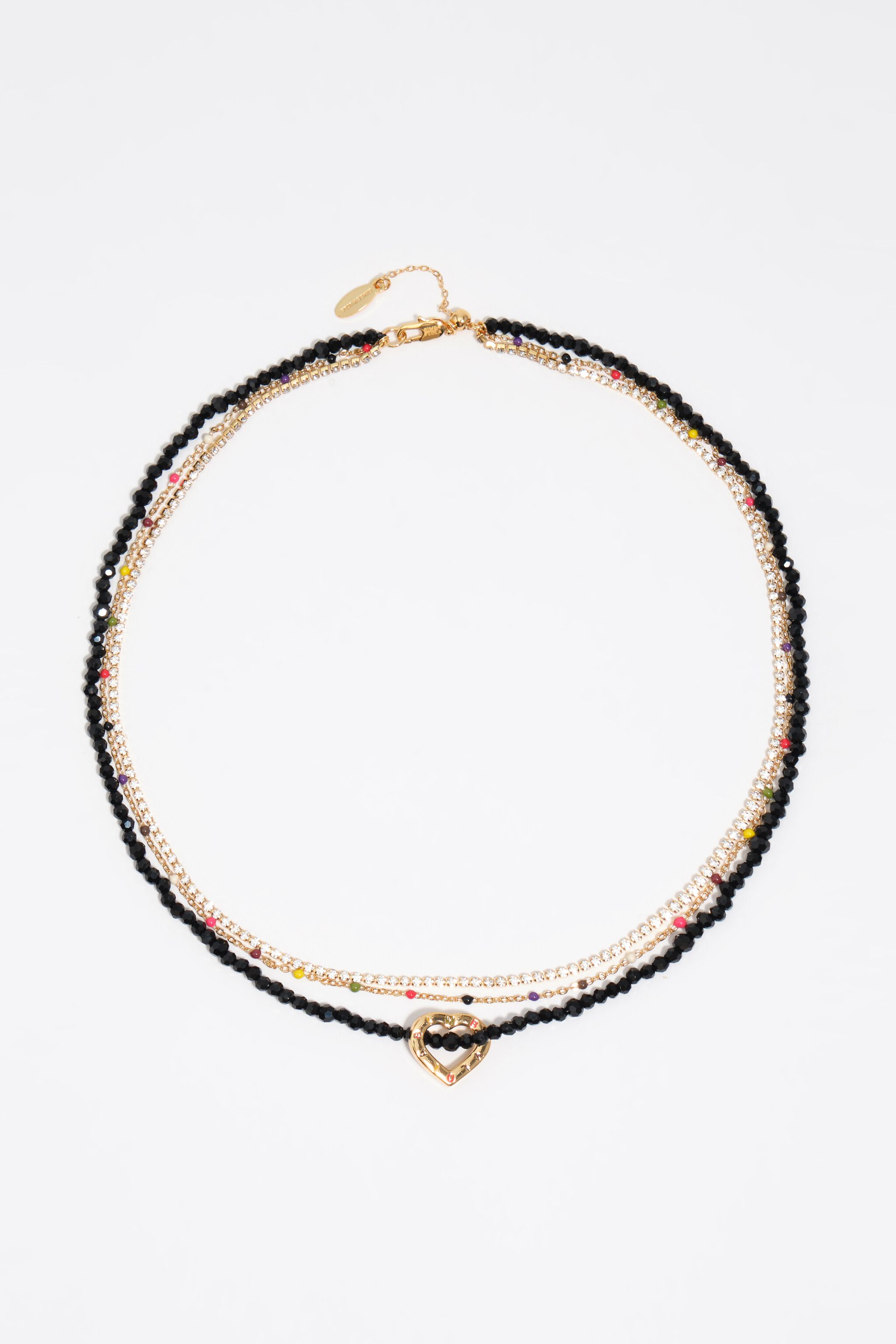 Double necklace with black crystals and heart logo
