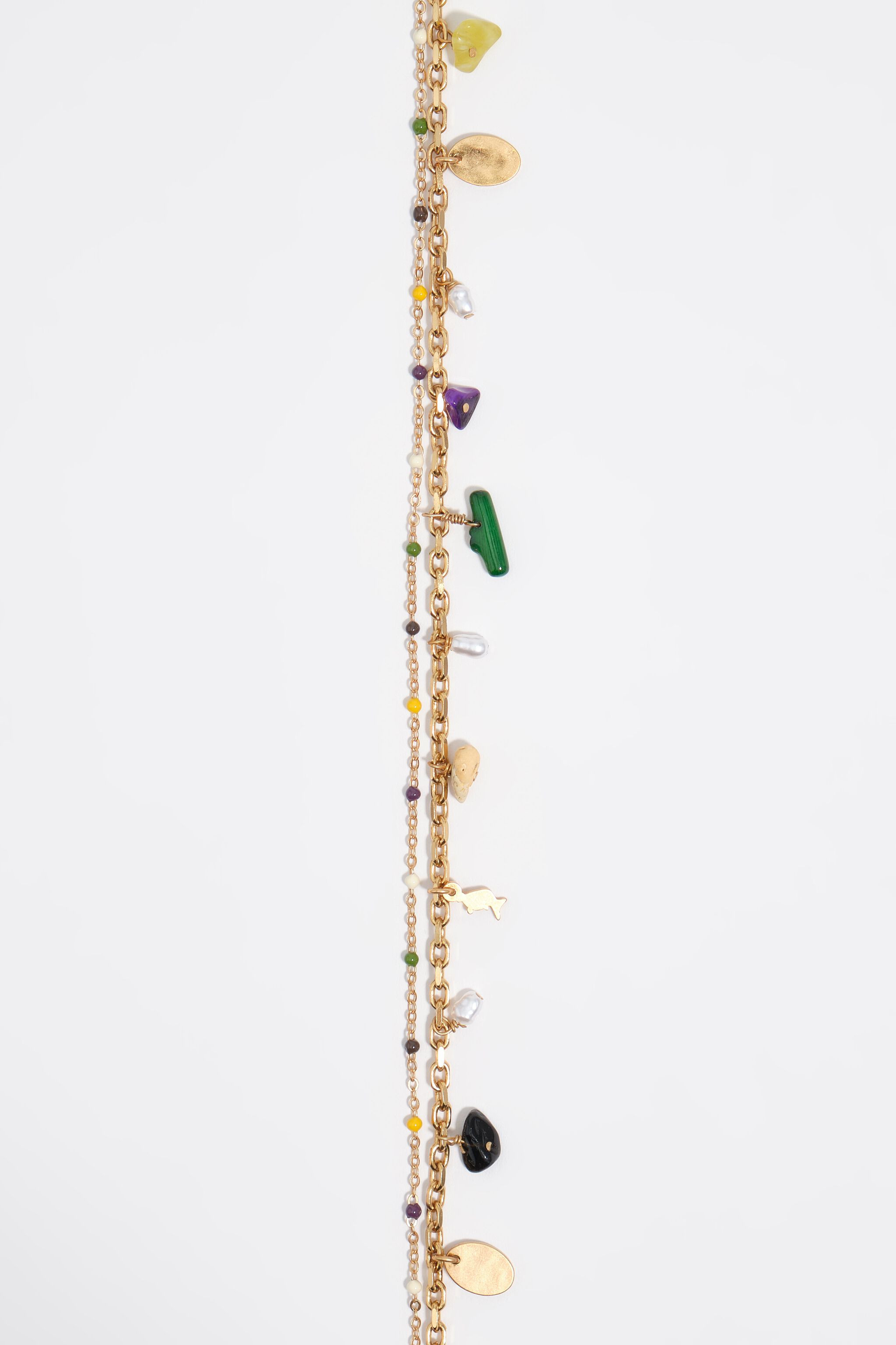 Multicolor stones double-layer chain necklace