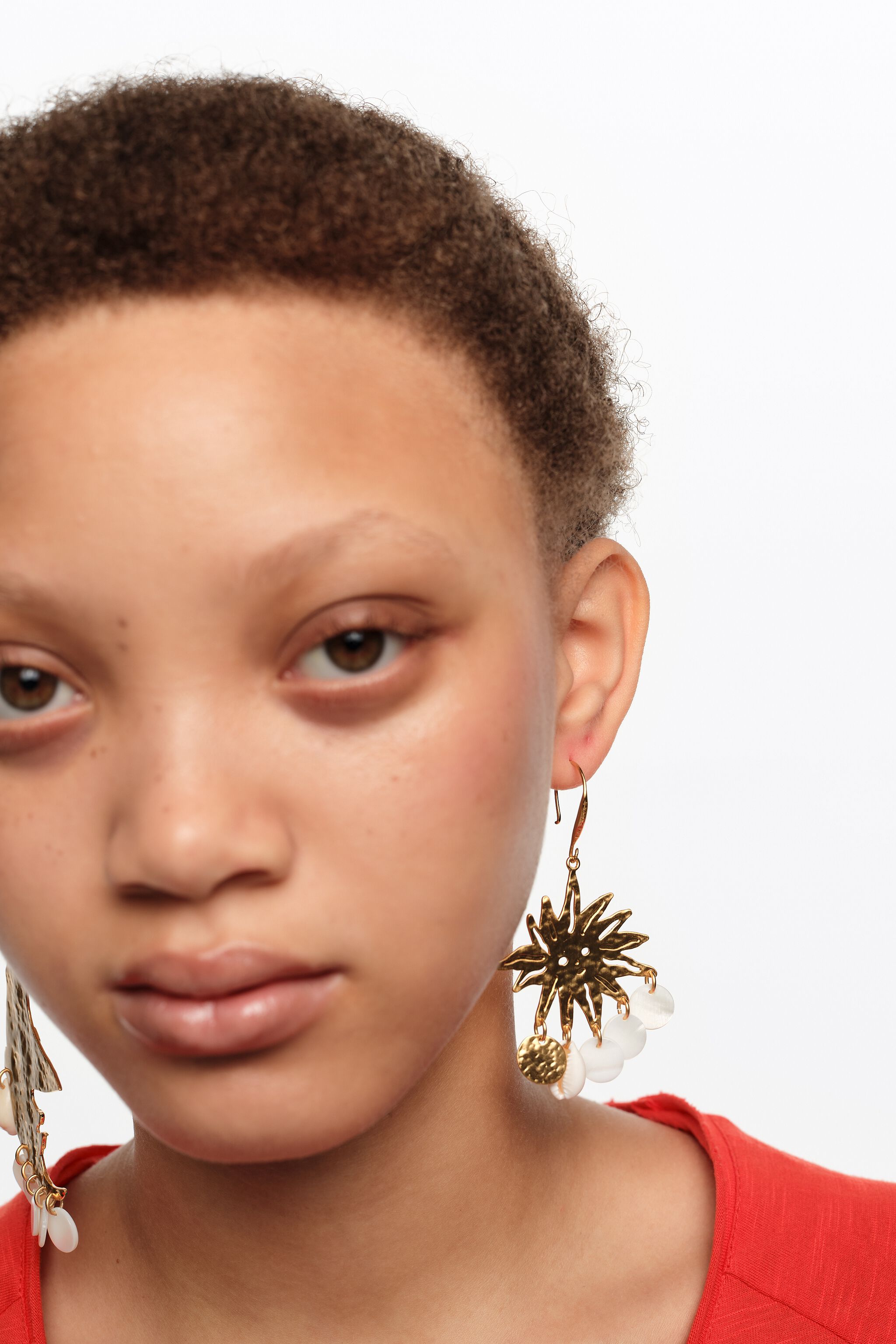 Brushed gold moon and sun earrings