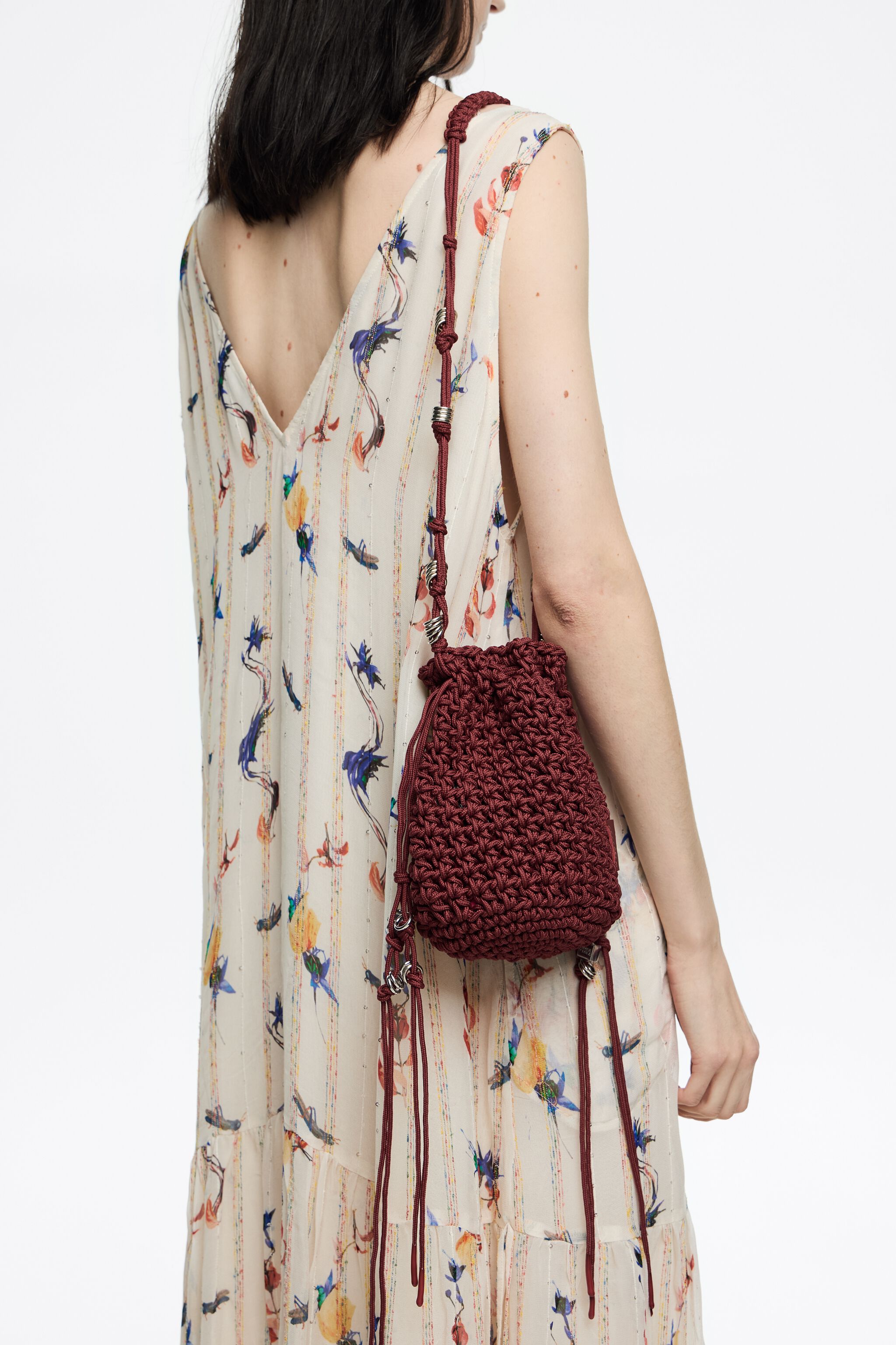 Garnet mini plaited crochet bucket bag