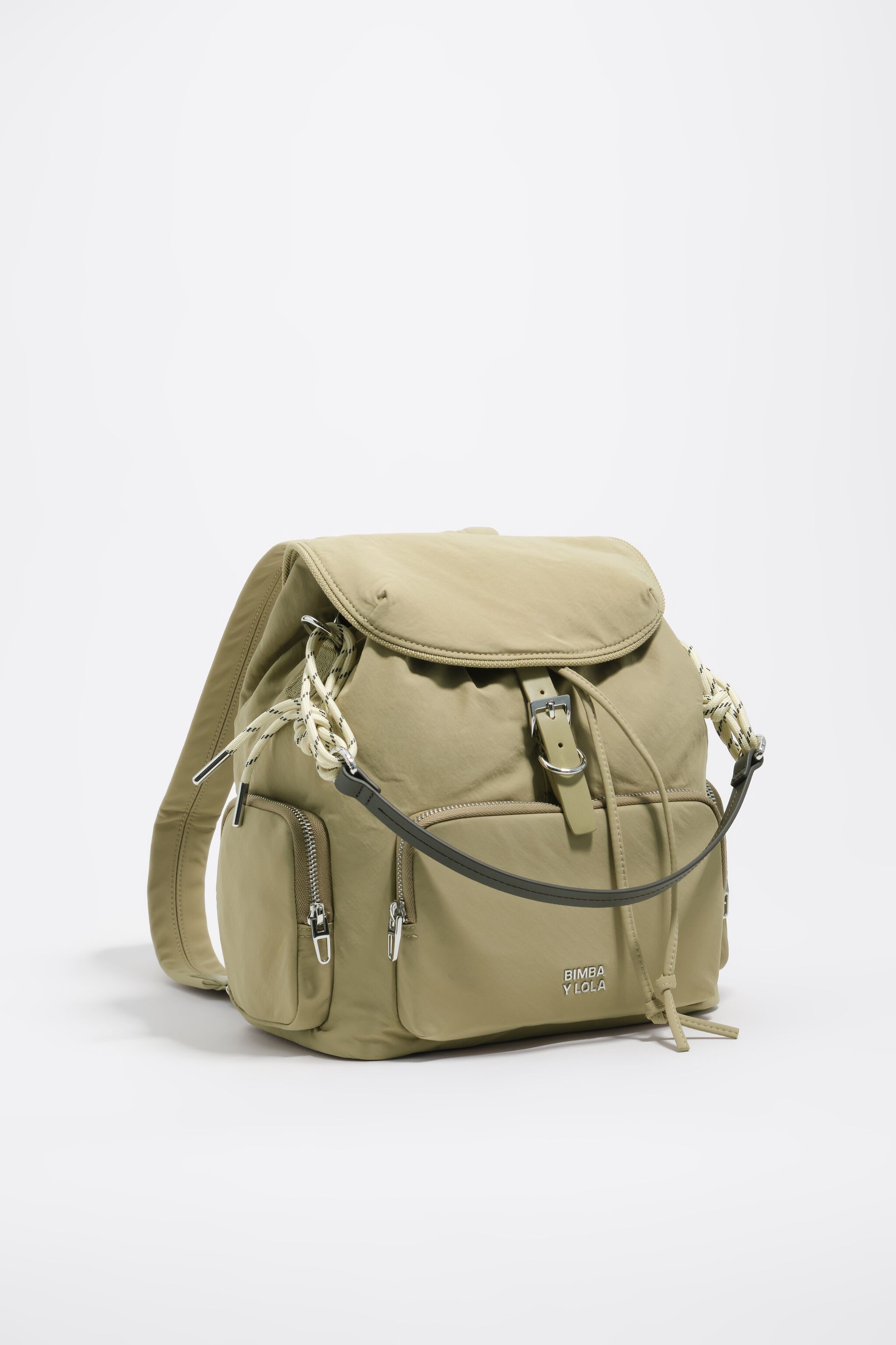 Light khaki nylon pocket backpack
