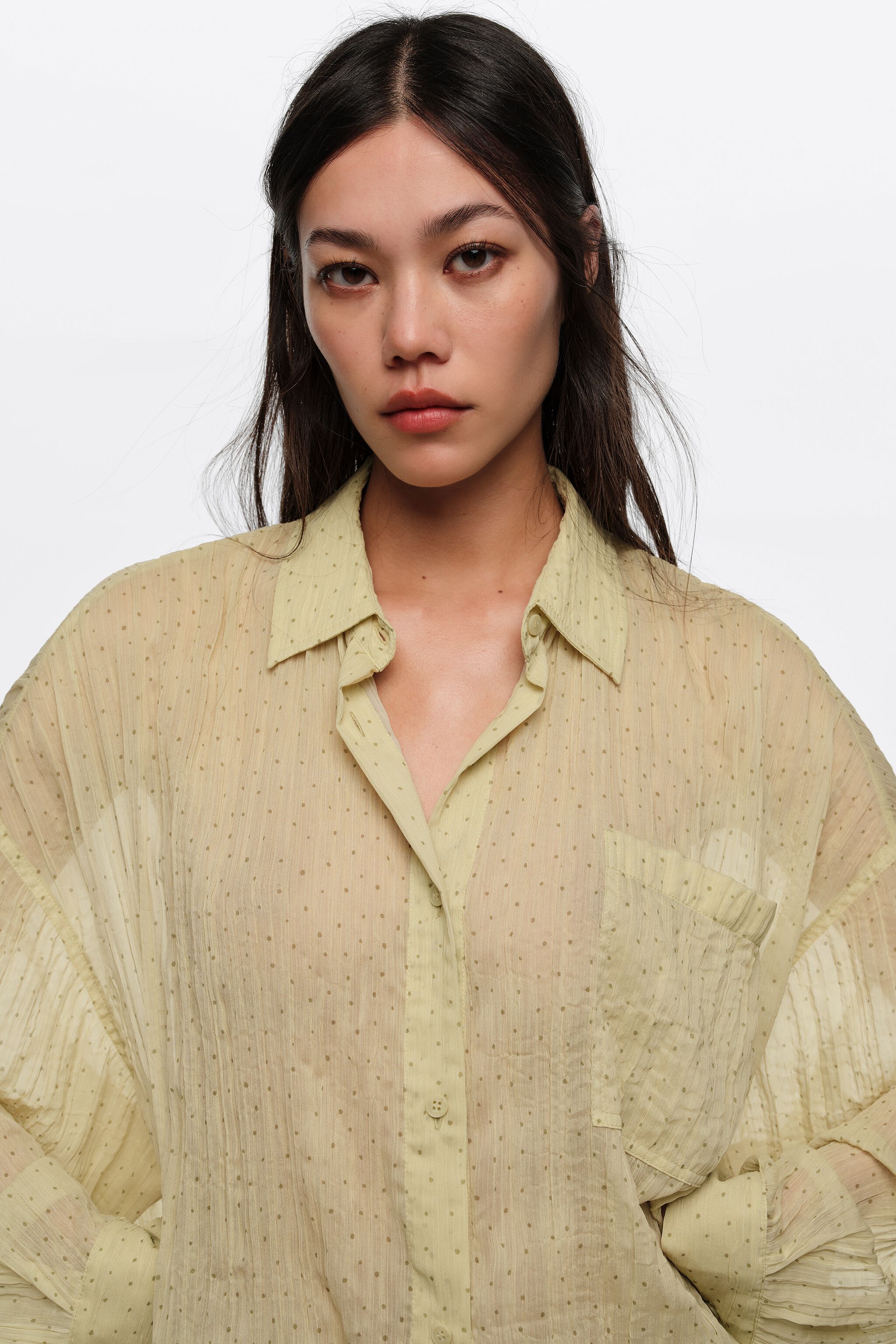 Olive mini Dots pleated oversize shirt