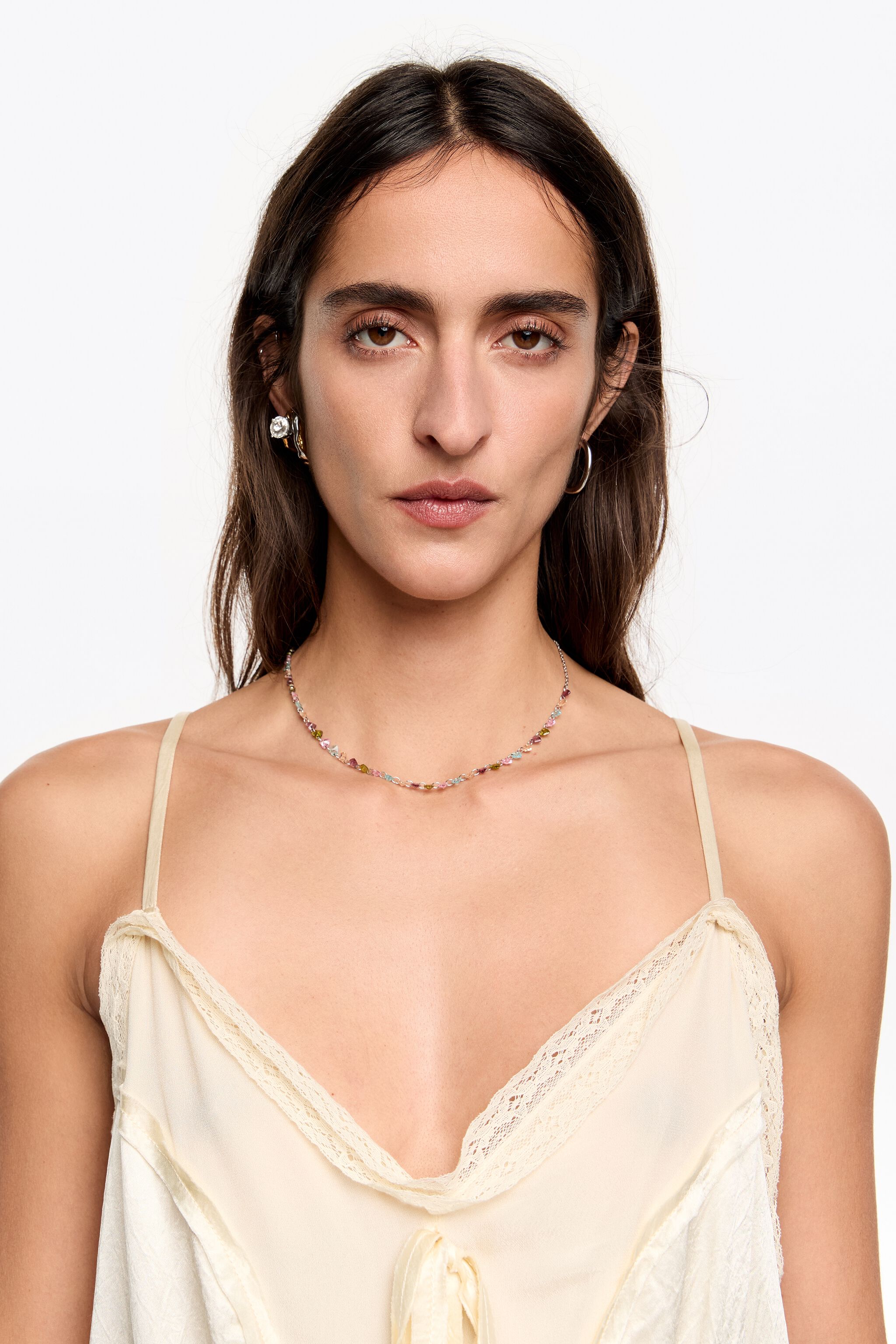Multicolor crystals silver-tone hearts necklace