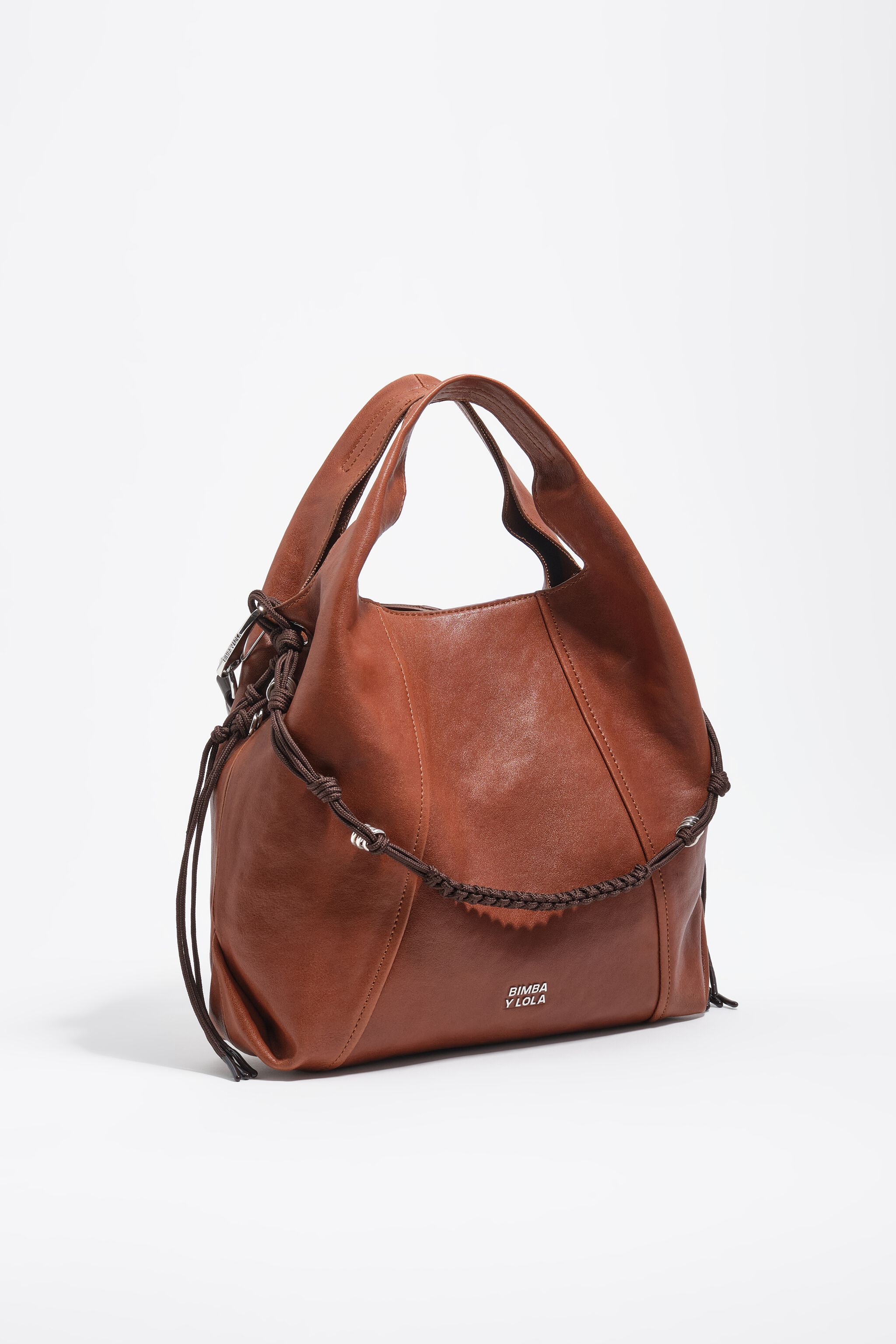 Medium dark tan leather Paper bag