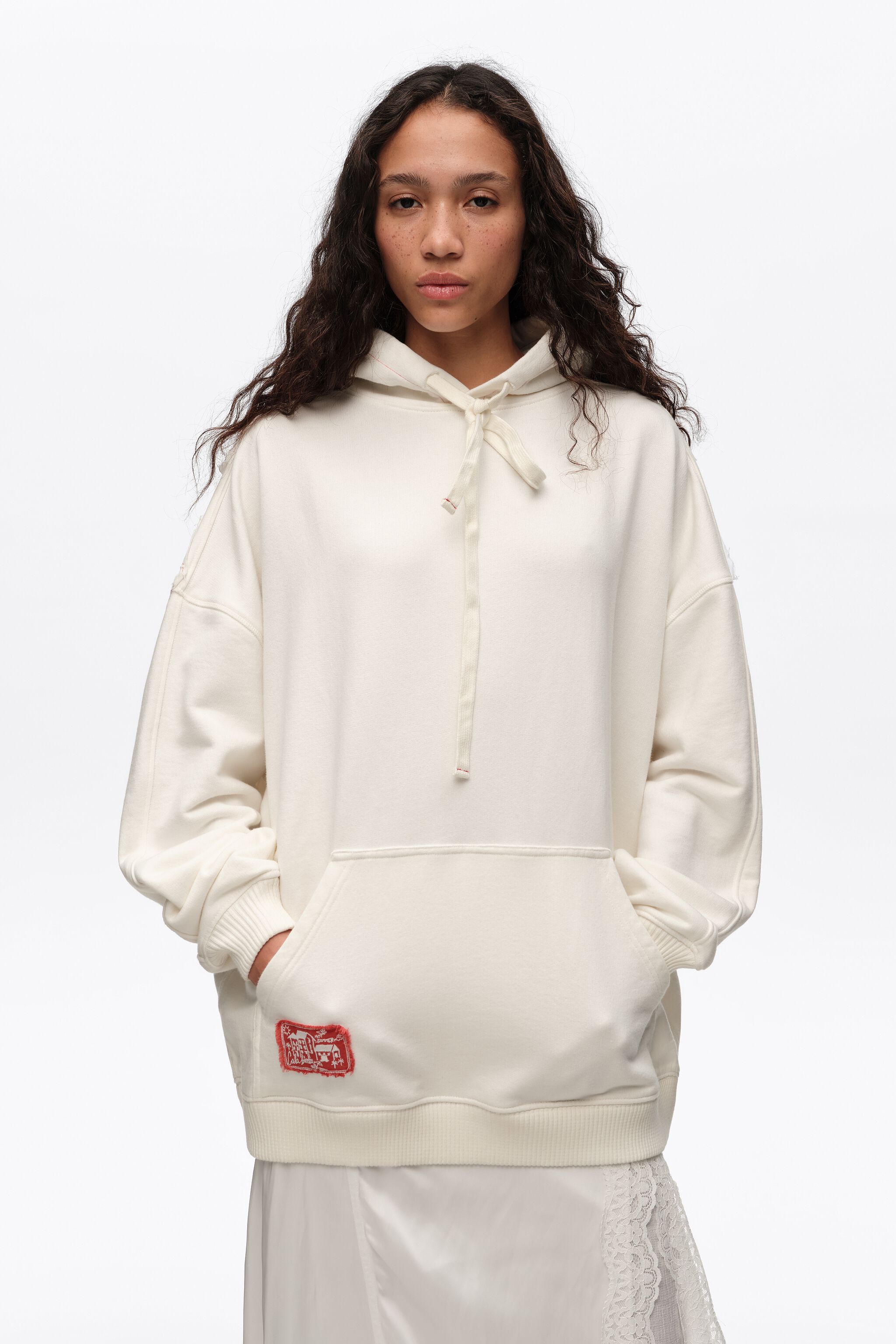 White embroidered oversize hoodie
