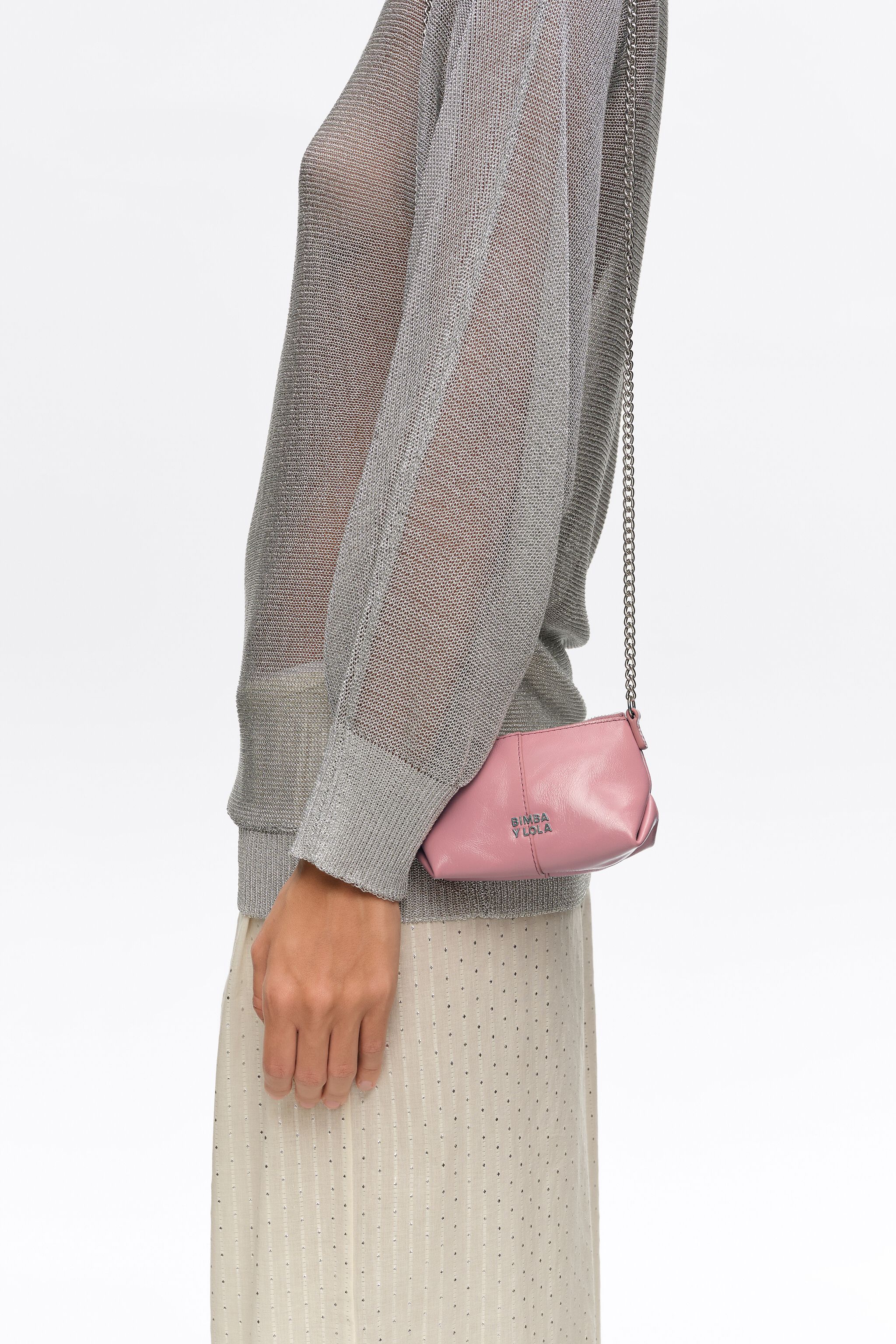 Pink micro leather crossbody bag