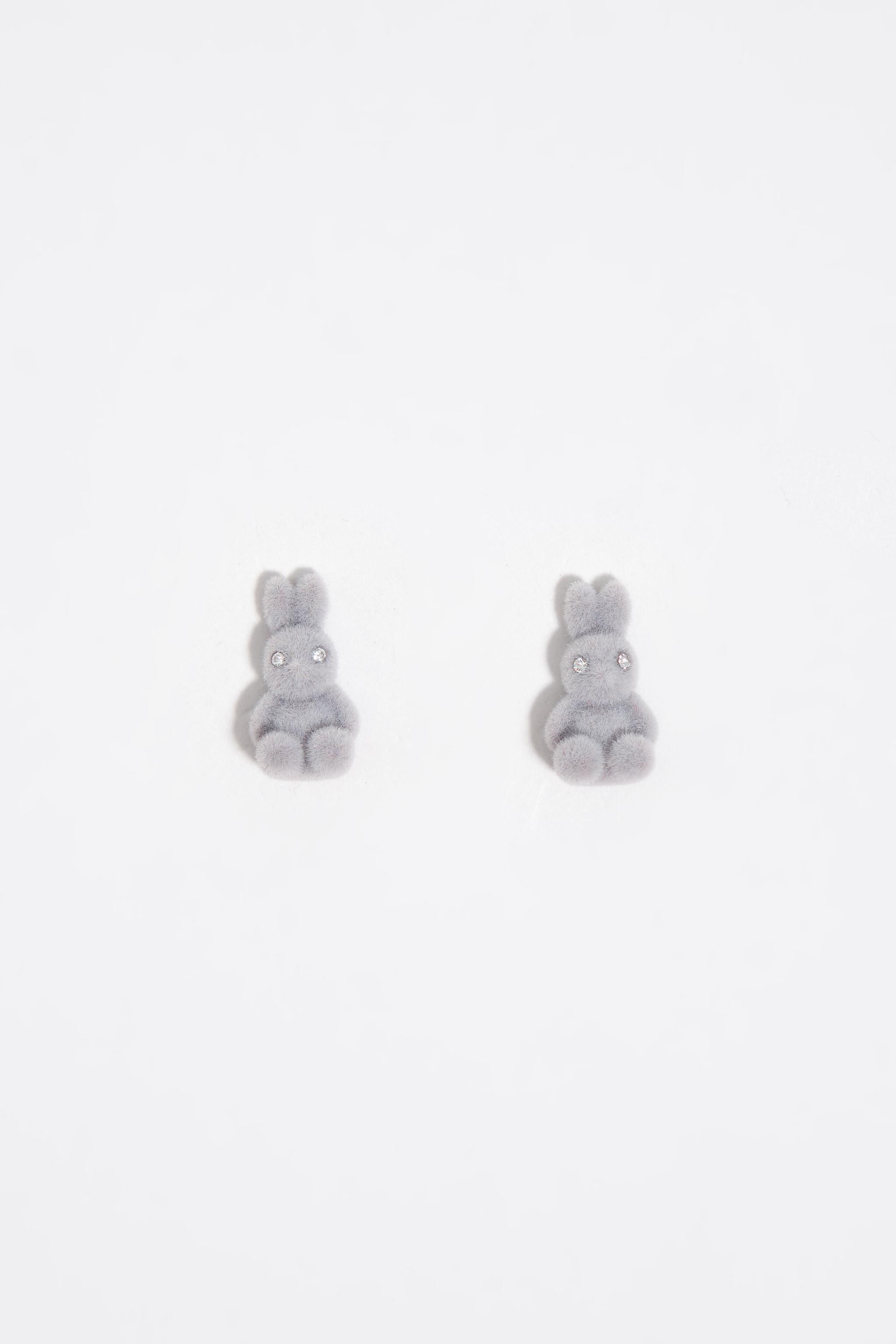 Gray flocked rabbit earrings