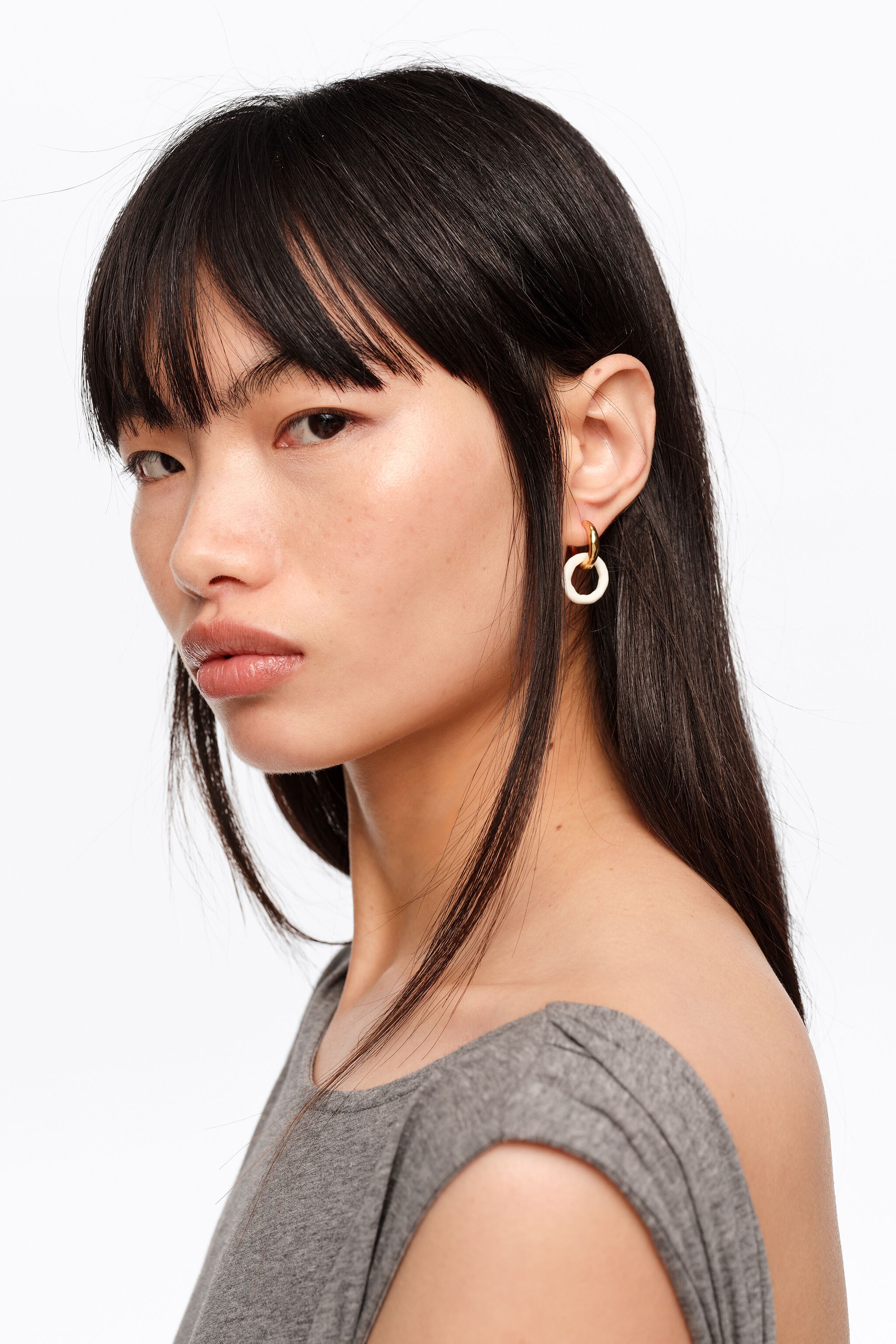 Textured double hoop earrings with brown enamel