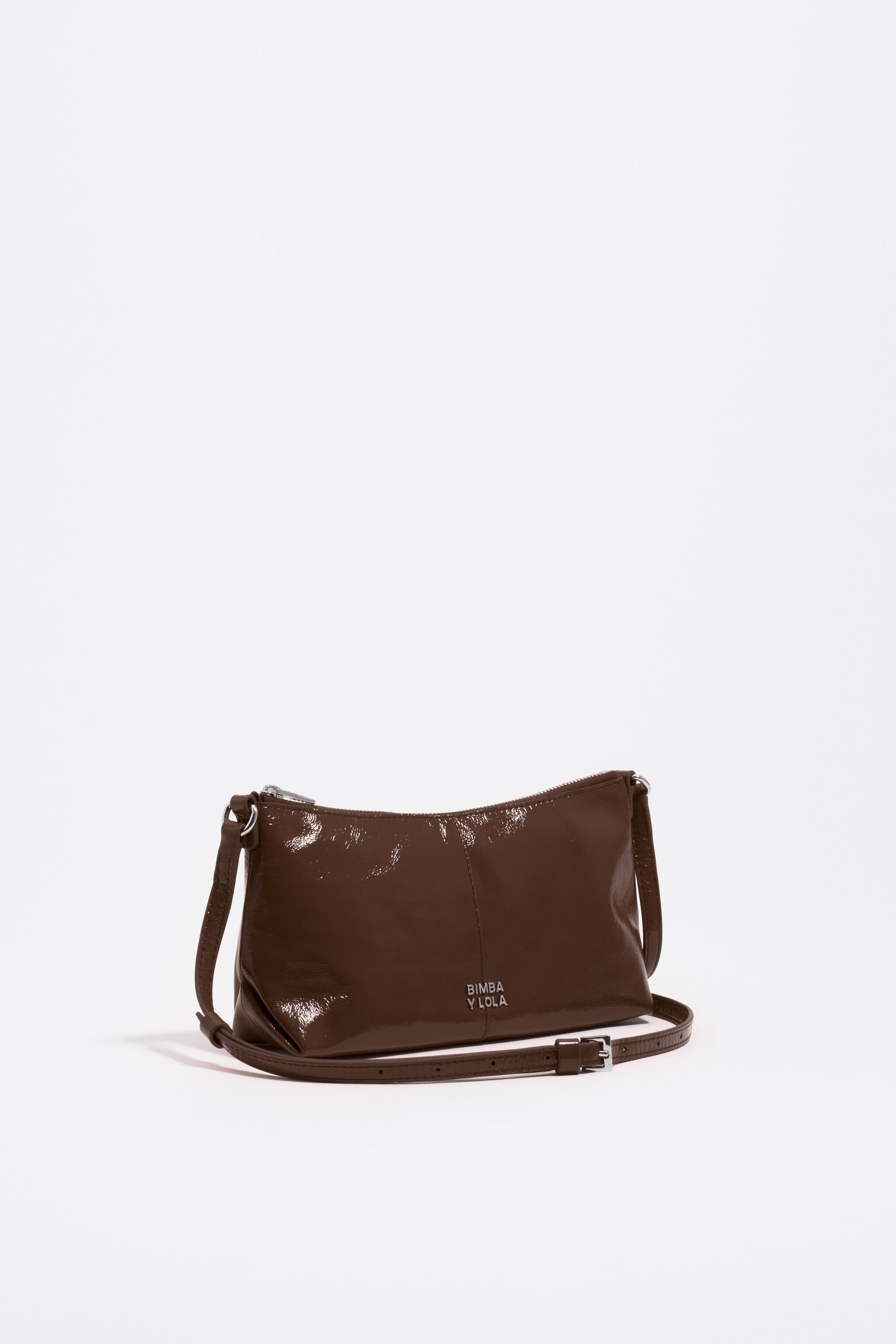 Mini mocha shiny leather crossbody bag
