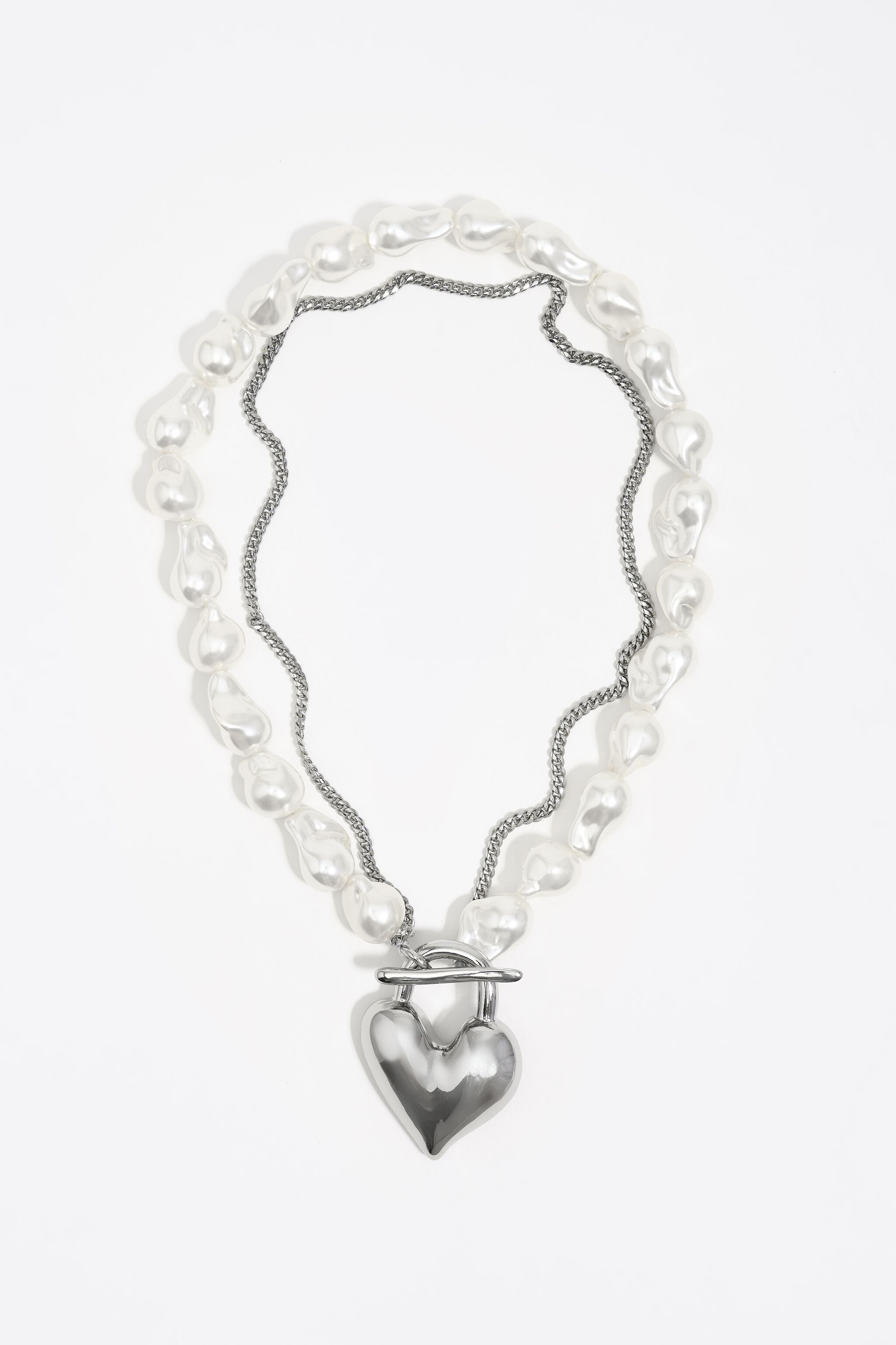 Silver padlock heart pearl necklace