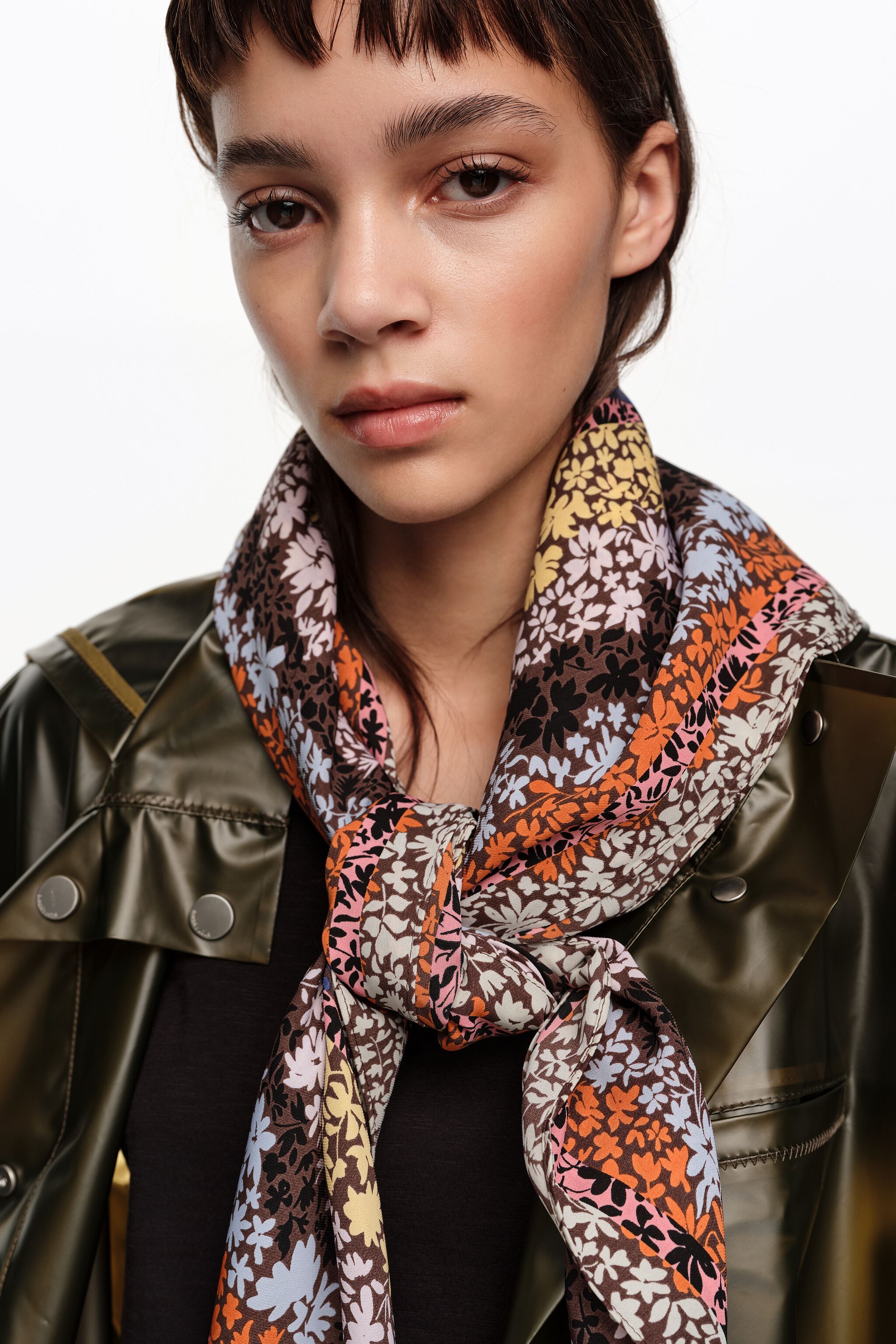 Brown flowers and logo scarf