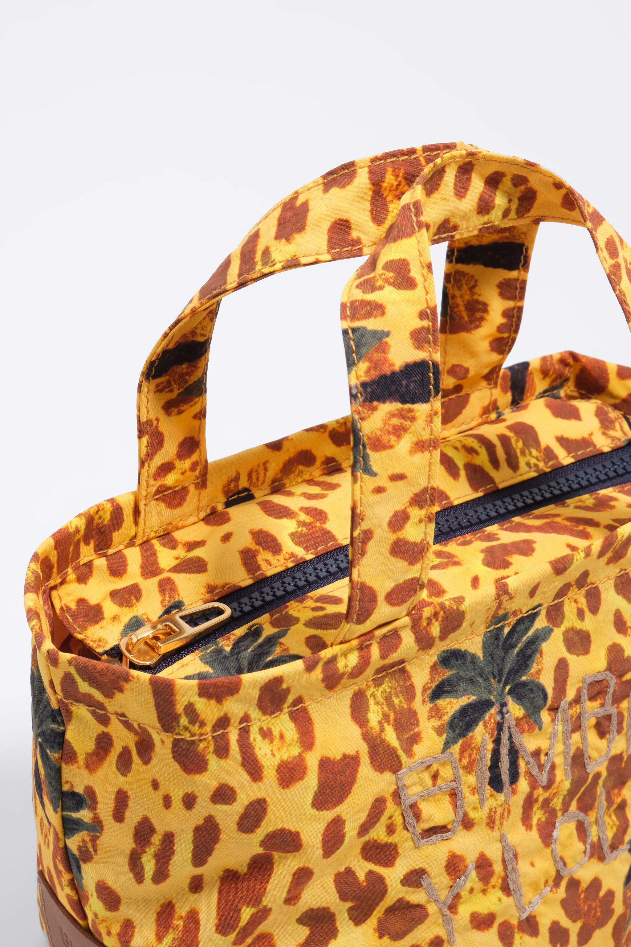 Yellow Leopard palms nylon mini bag