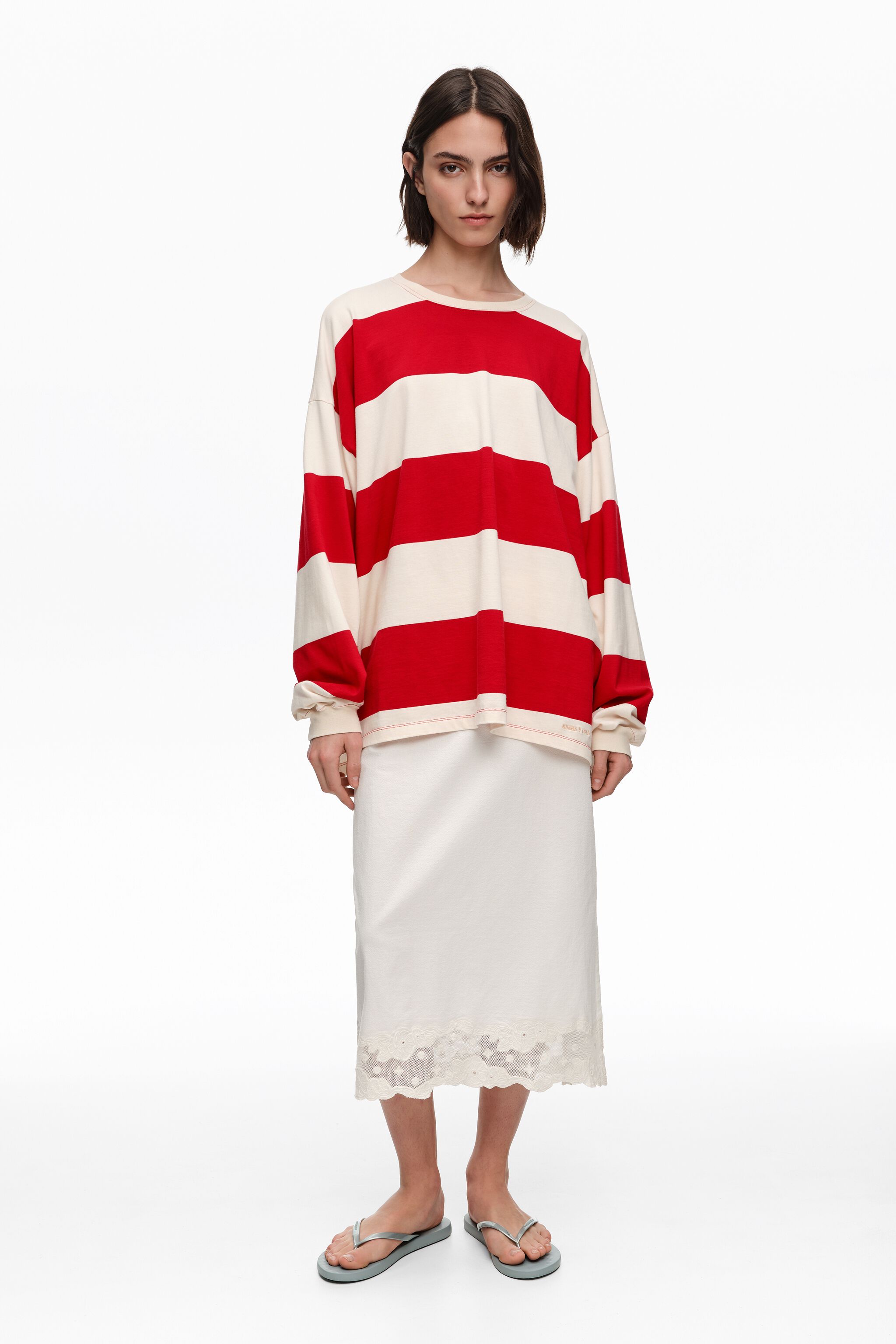 Ivory cotton lace midi skirt