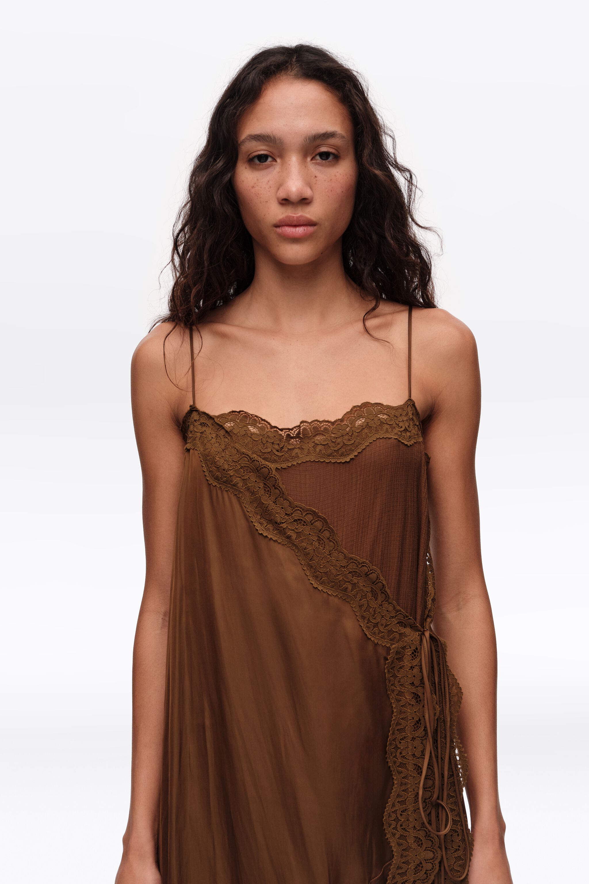 Dark olive lace skirt-trouser hybrid