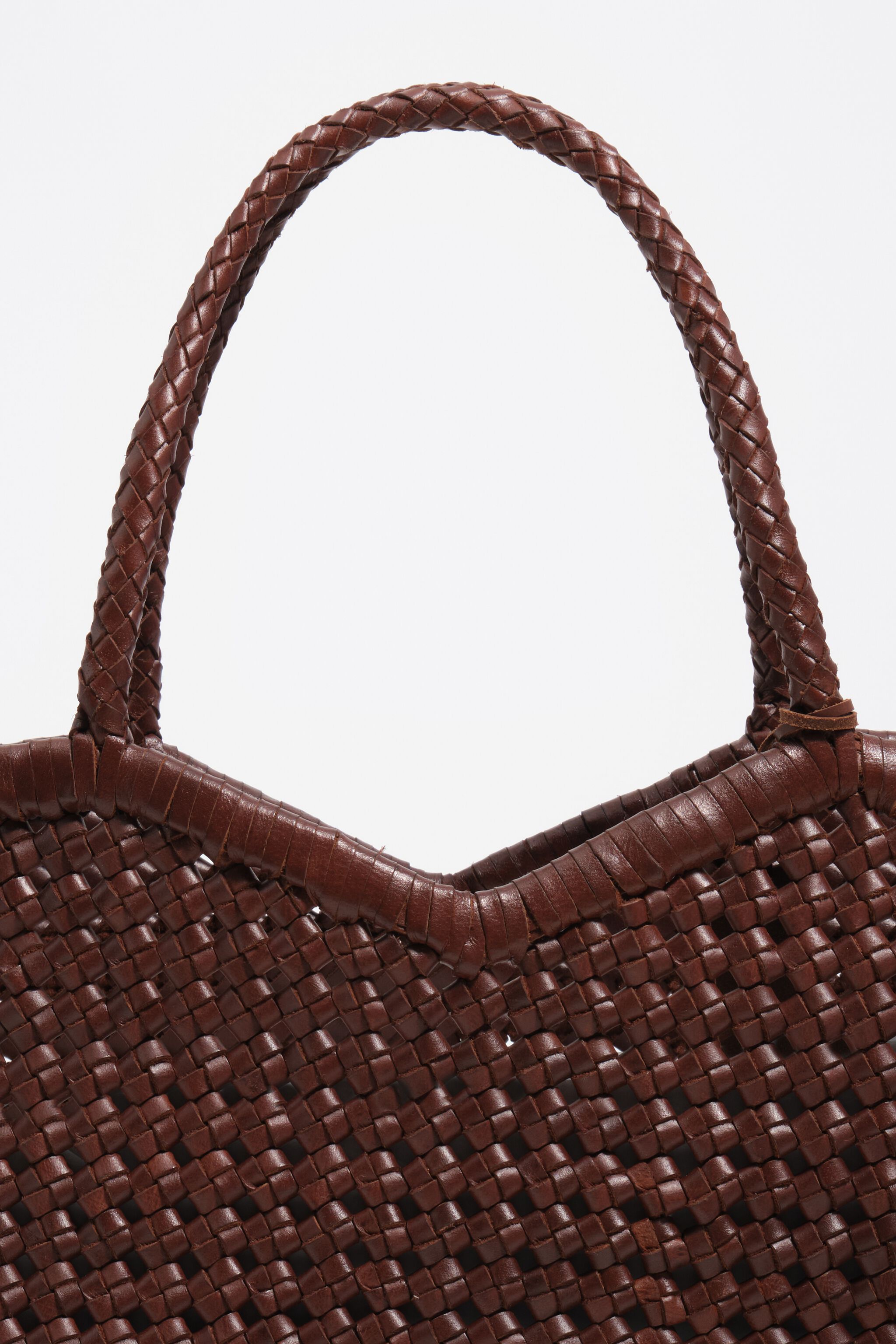 Large plaited walnut leather shopper bag