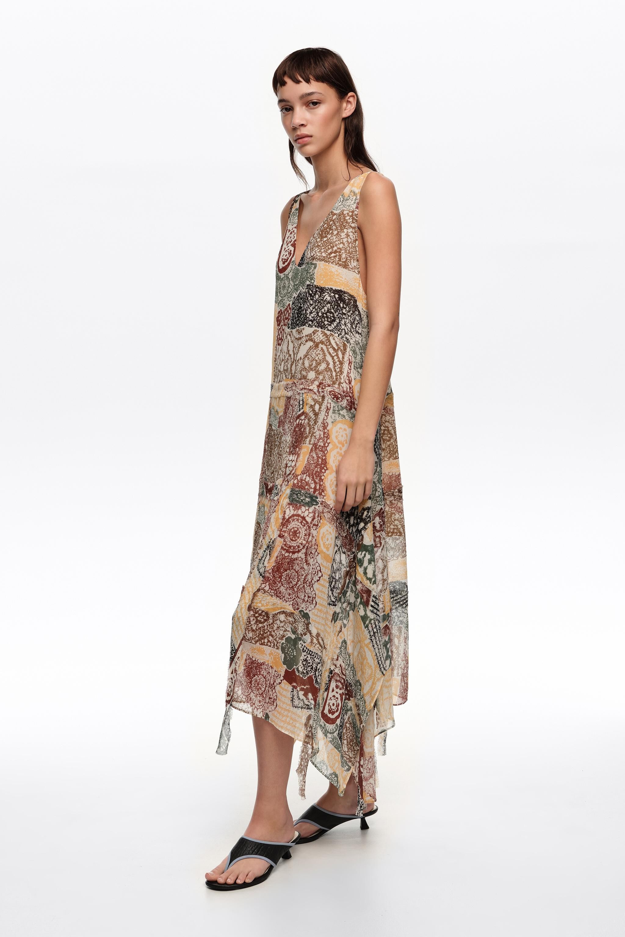 Ivory Lace irregular fluid dress with frayed details