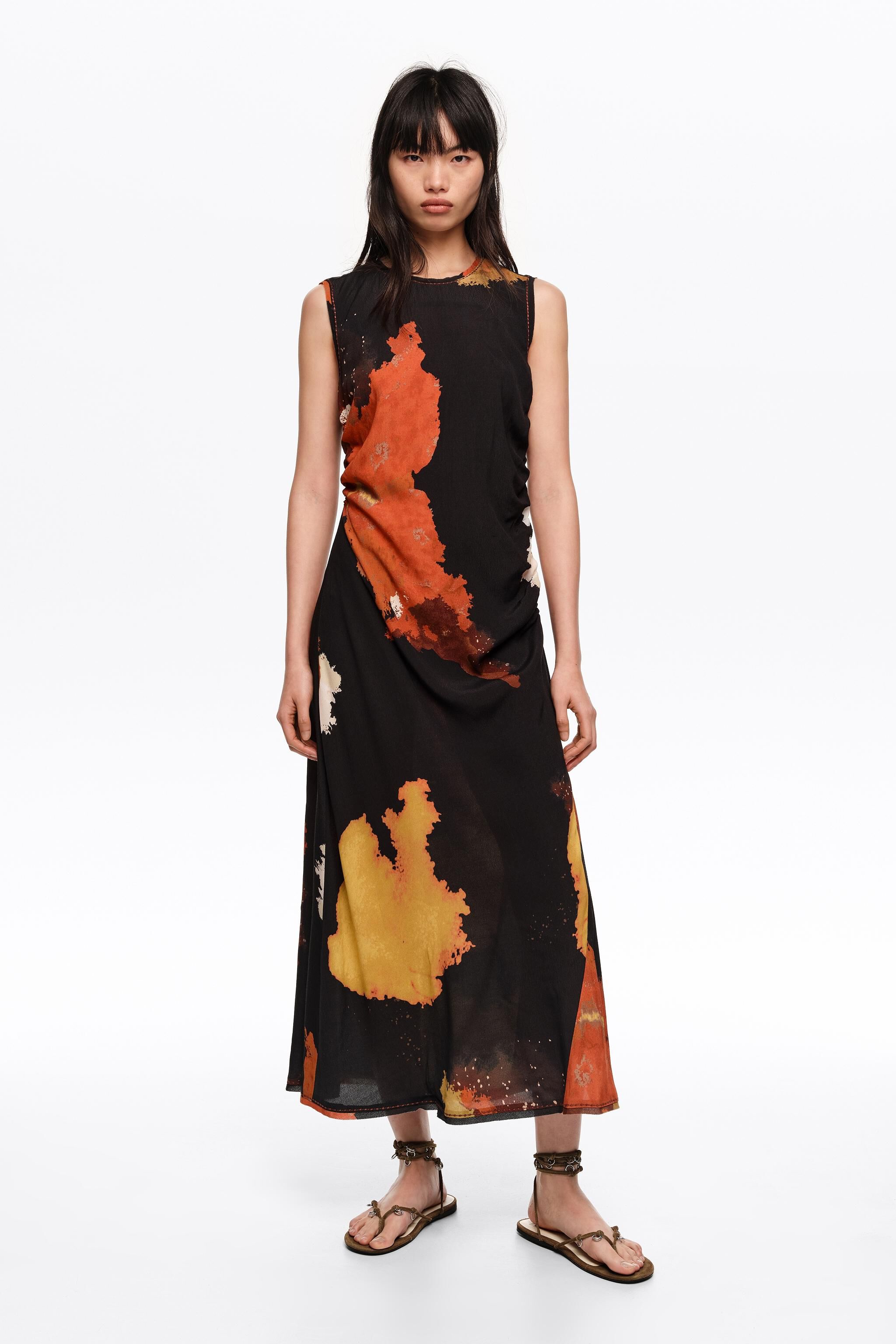 Blot black fringed armhole midi dress