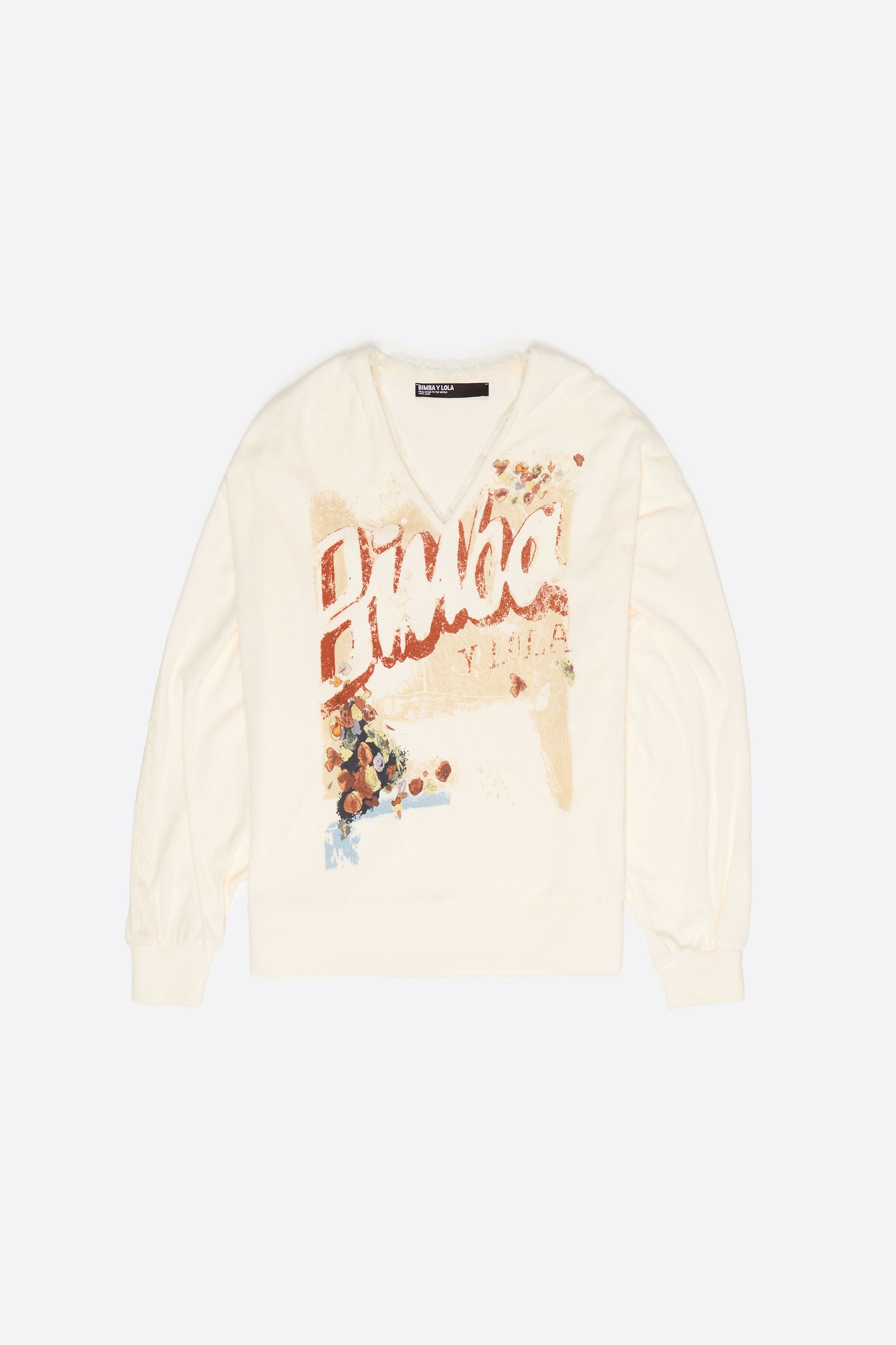 Ivory toweling V-neck sweatshirt