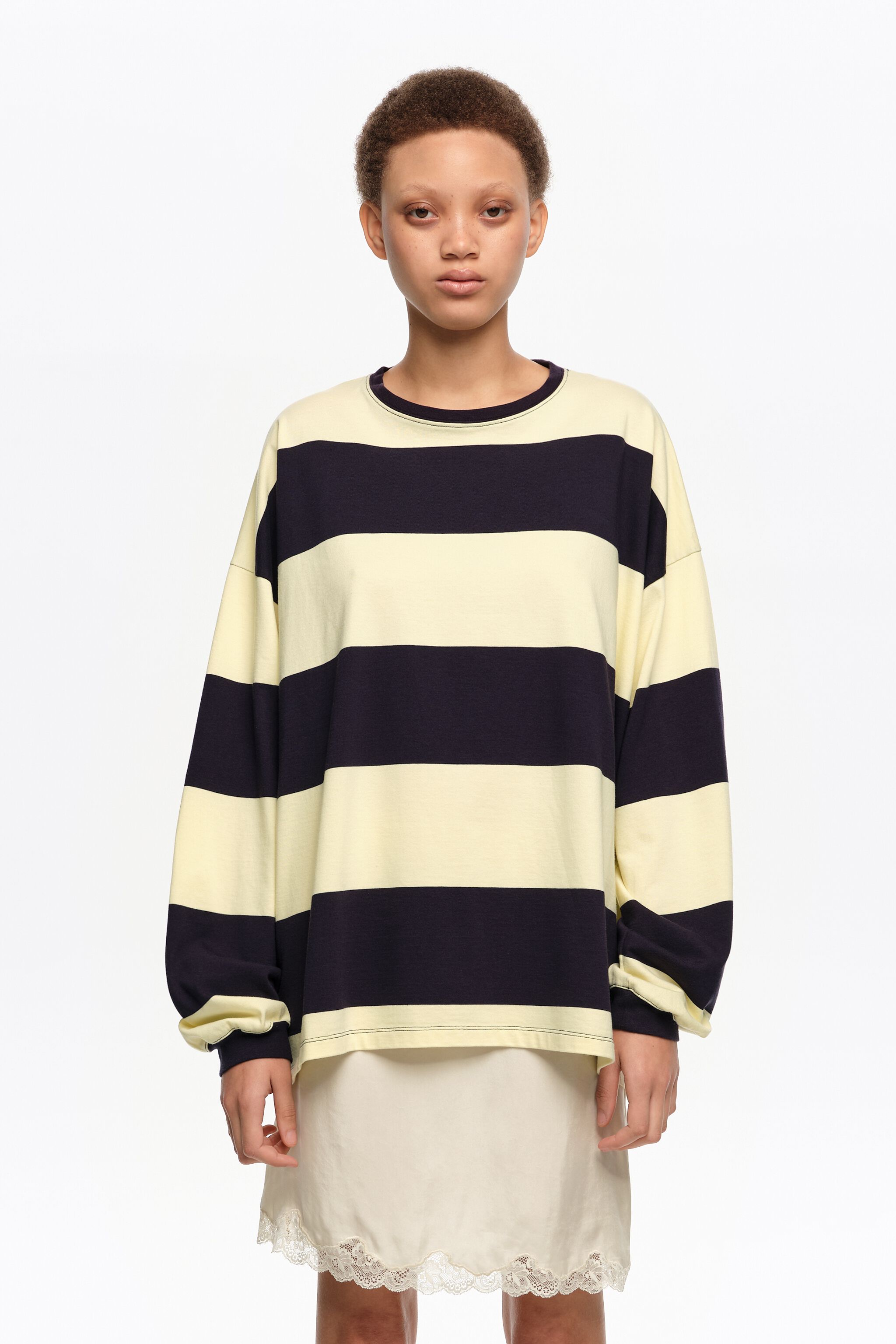 Blue and yellow striped oversize T-shirt
