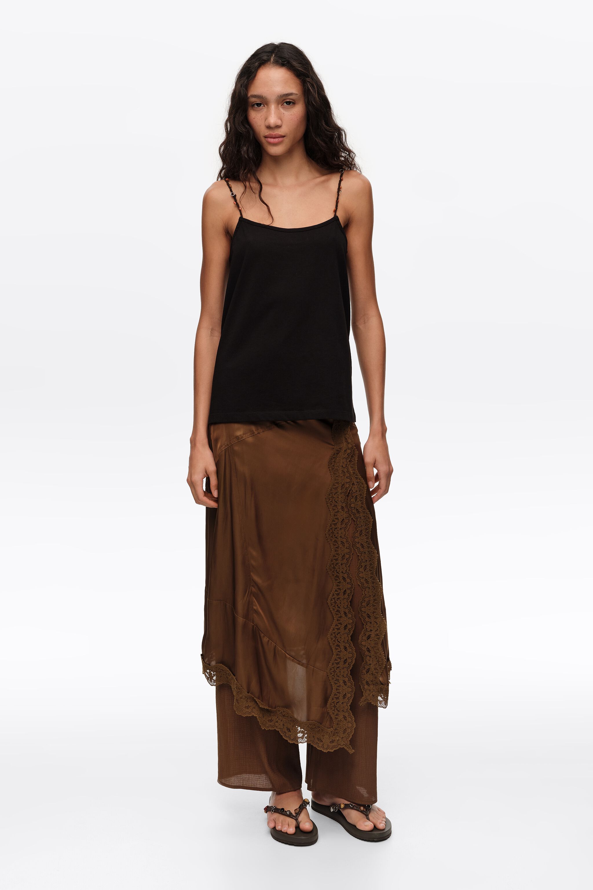 Dark olive viscose lace skort