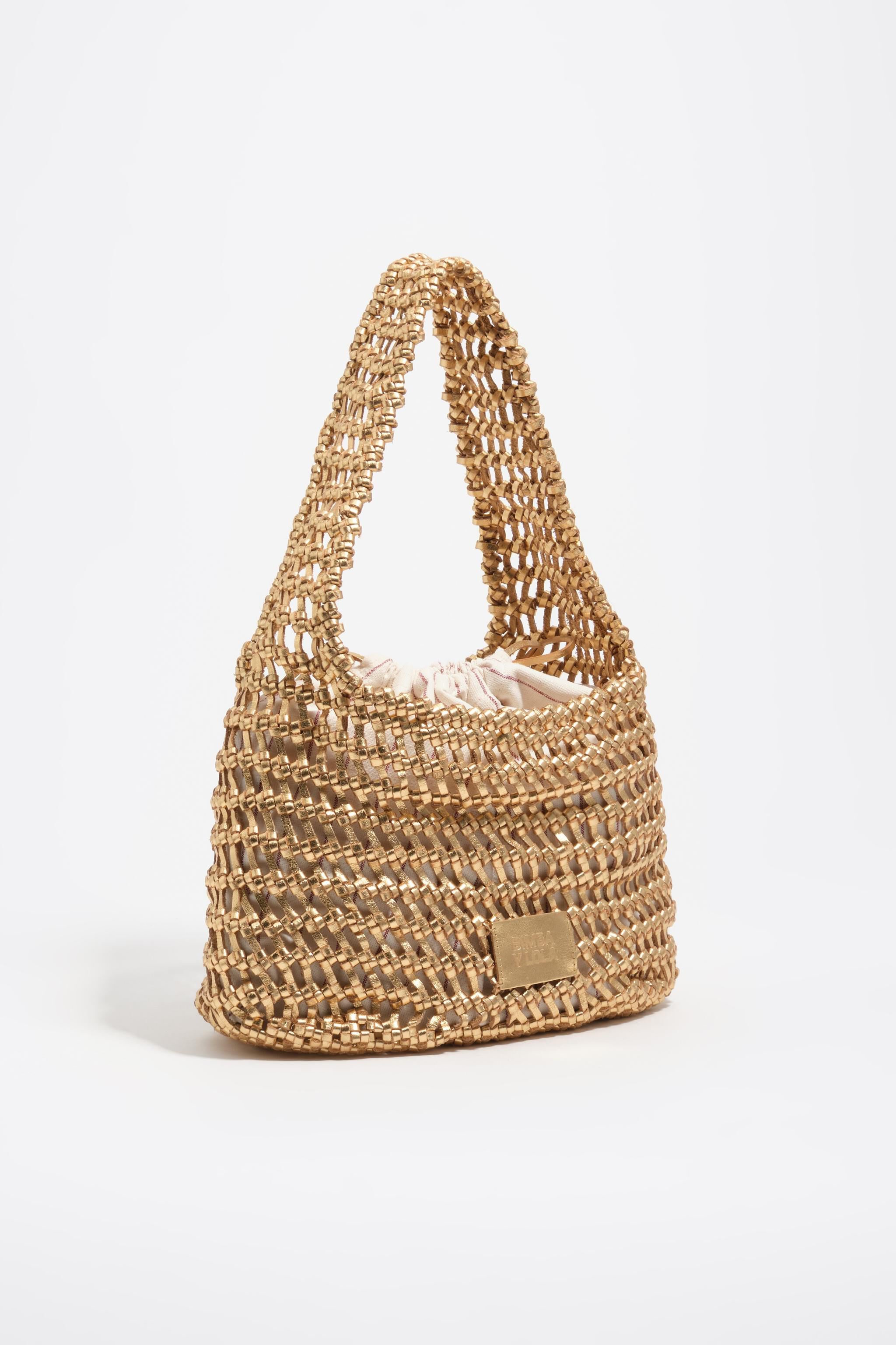Gold leather plaited medium bag