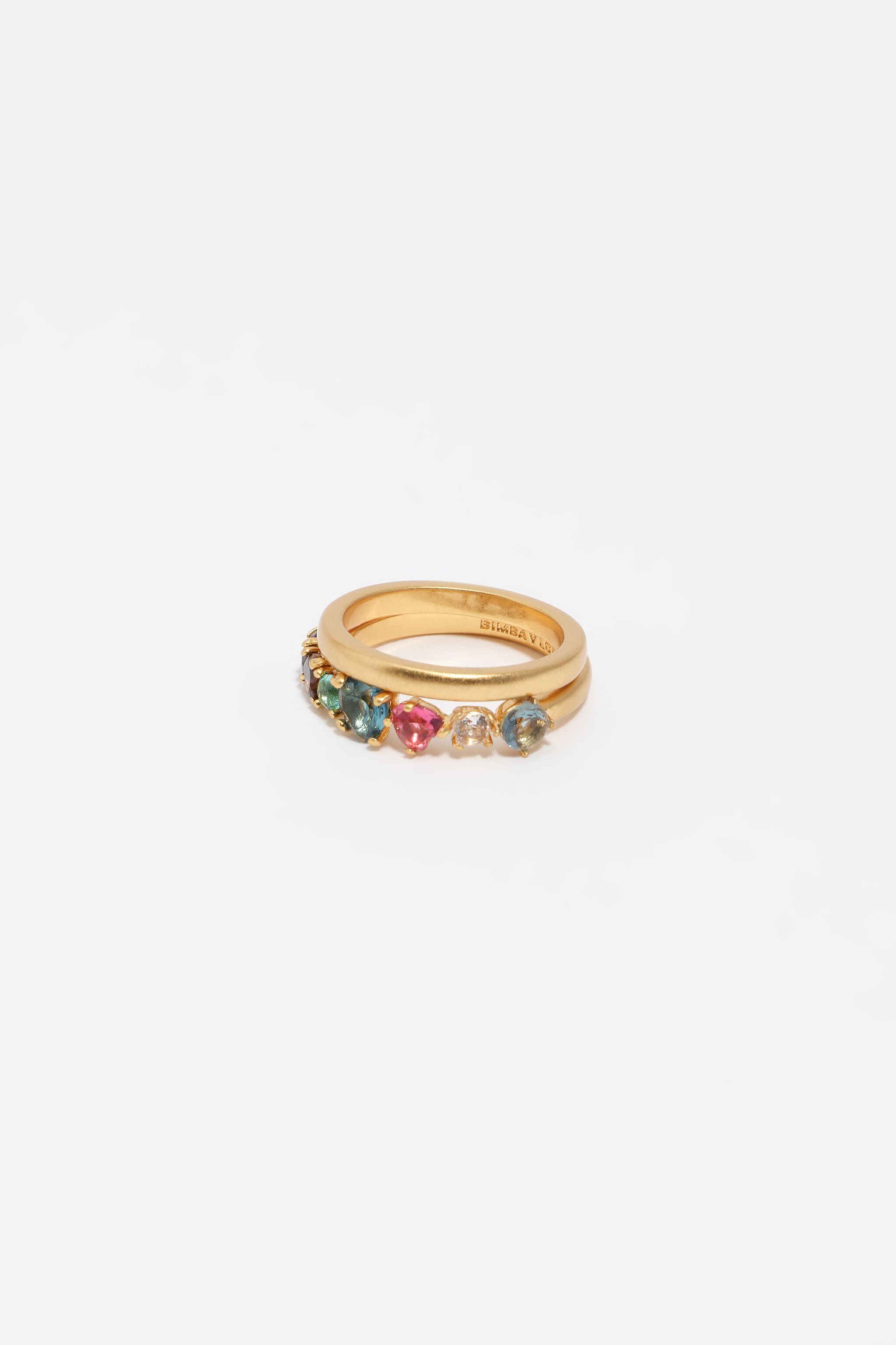Set of 2 gold crystals heart rings