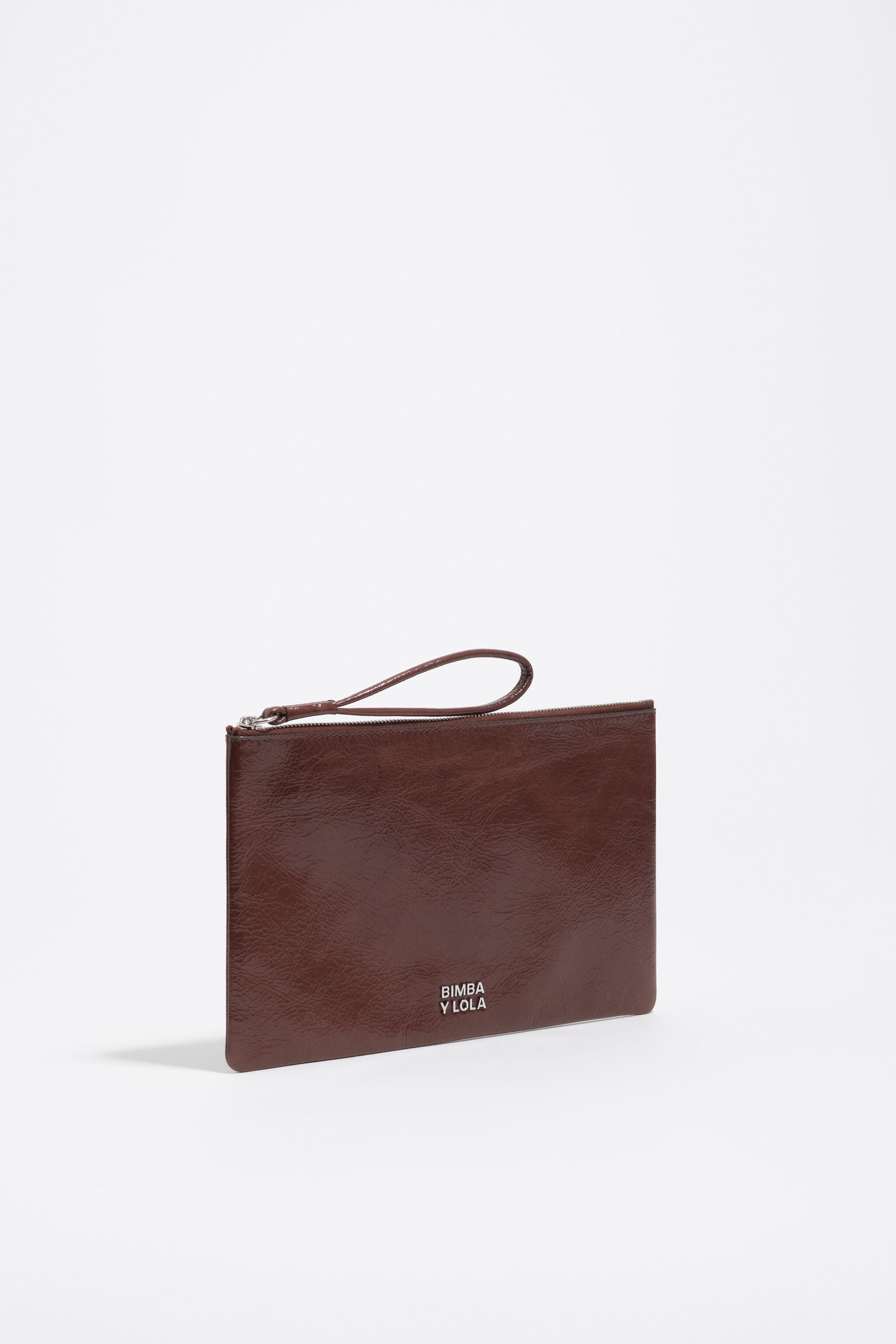 Mocha medium shiny leather handbag