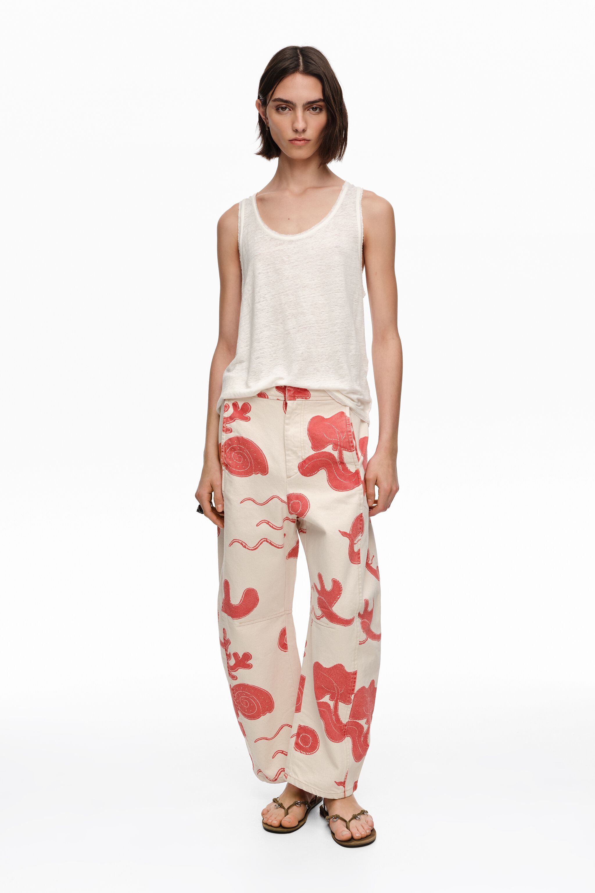 BARREL - Sand Red adjustable waist jeans