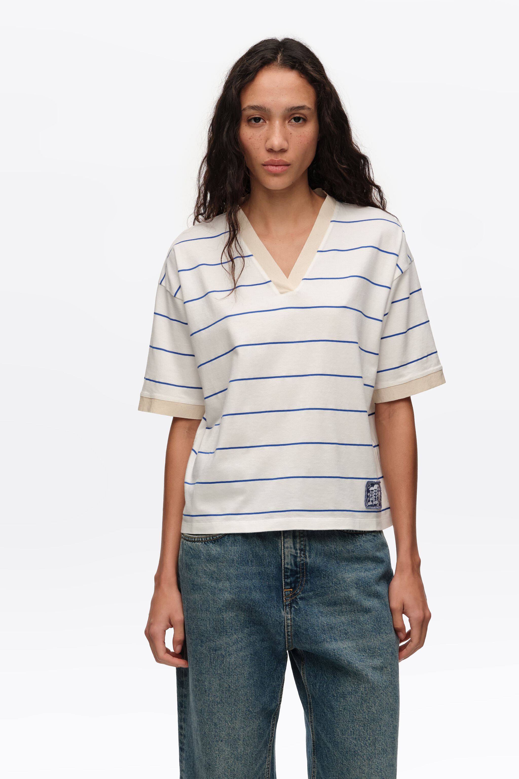 White striped cotton strap T-shirt