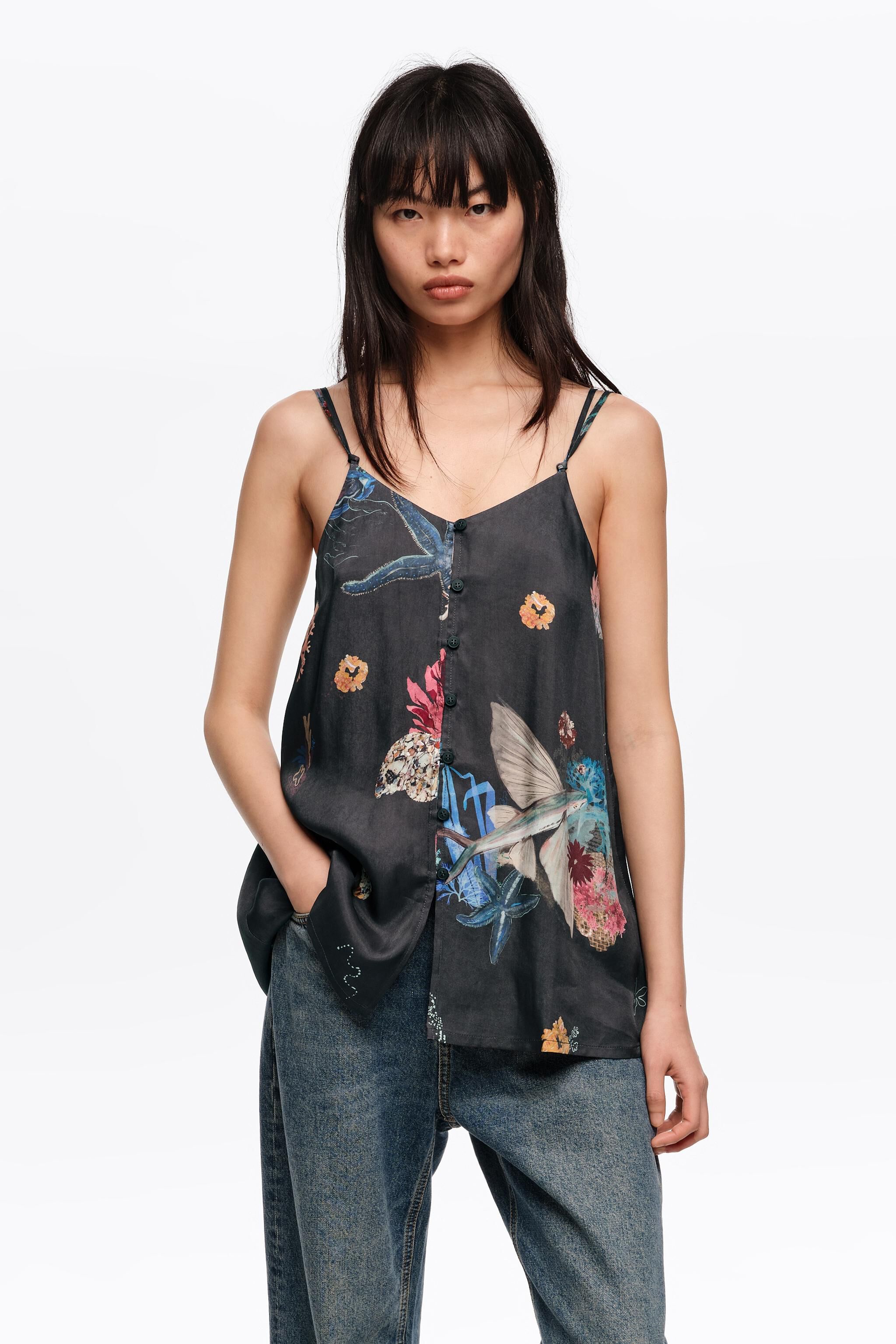 Seabed anthracite flowing strappy top