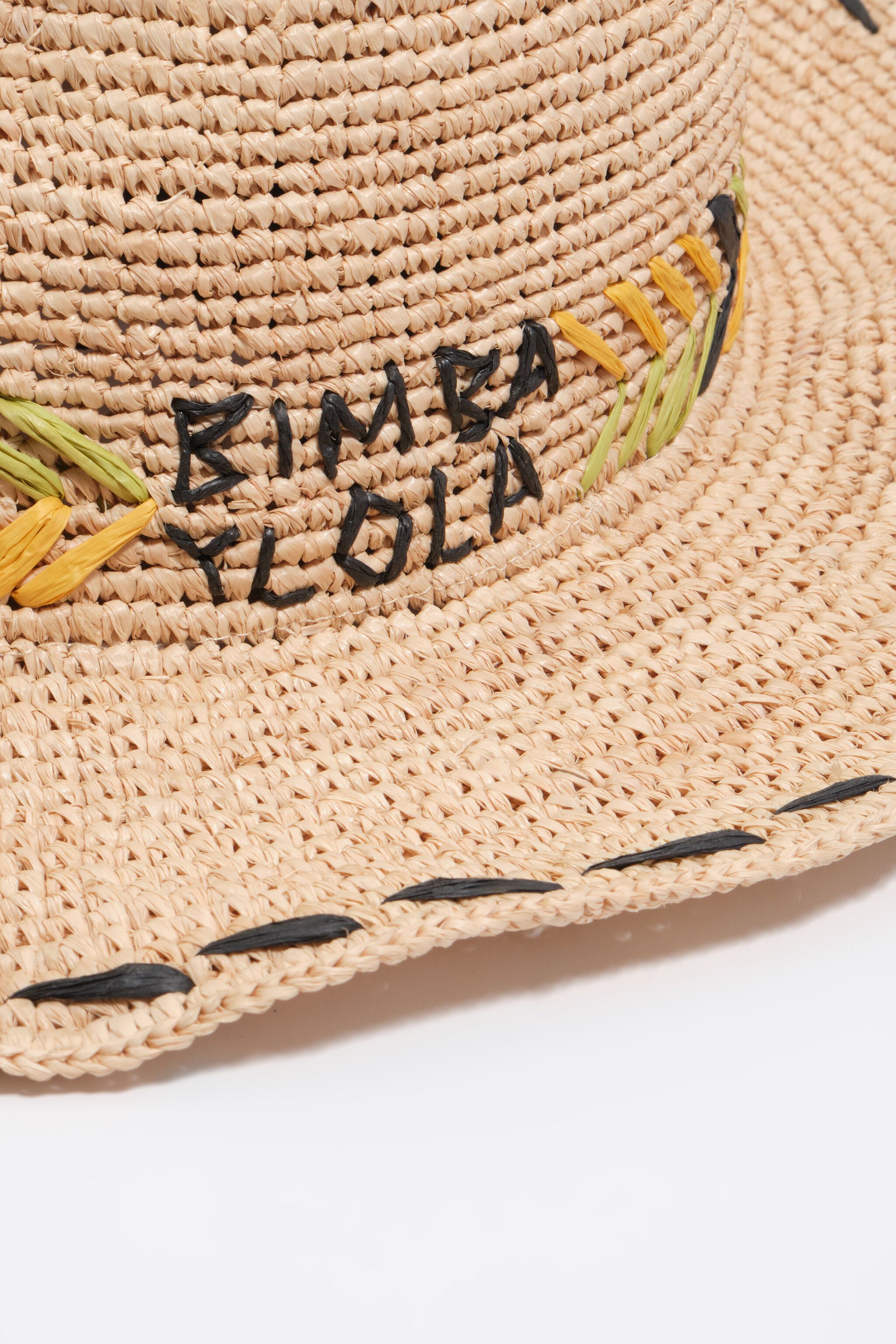 Multicolor embroidered natural raffia hat