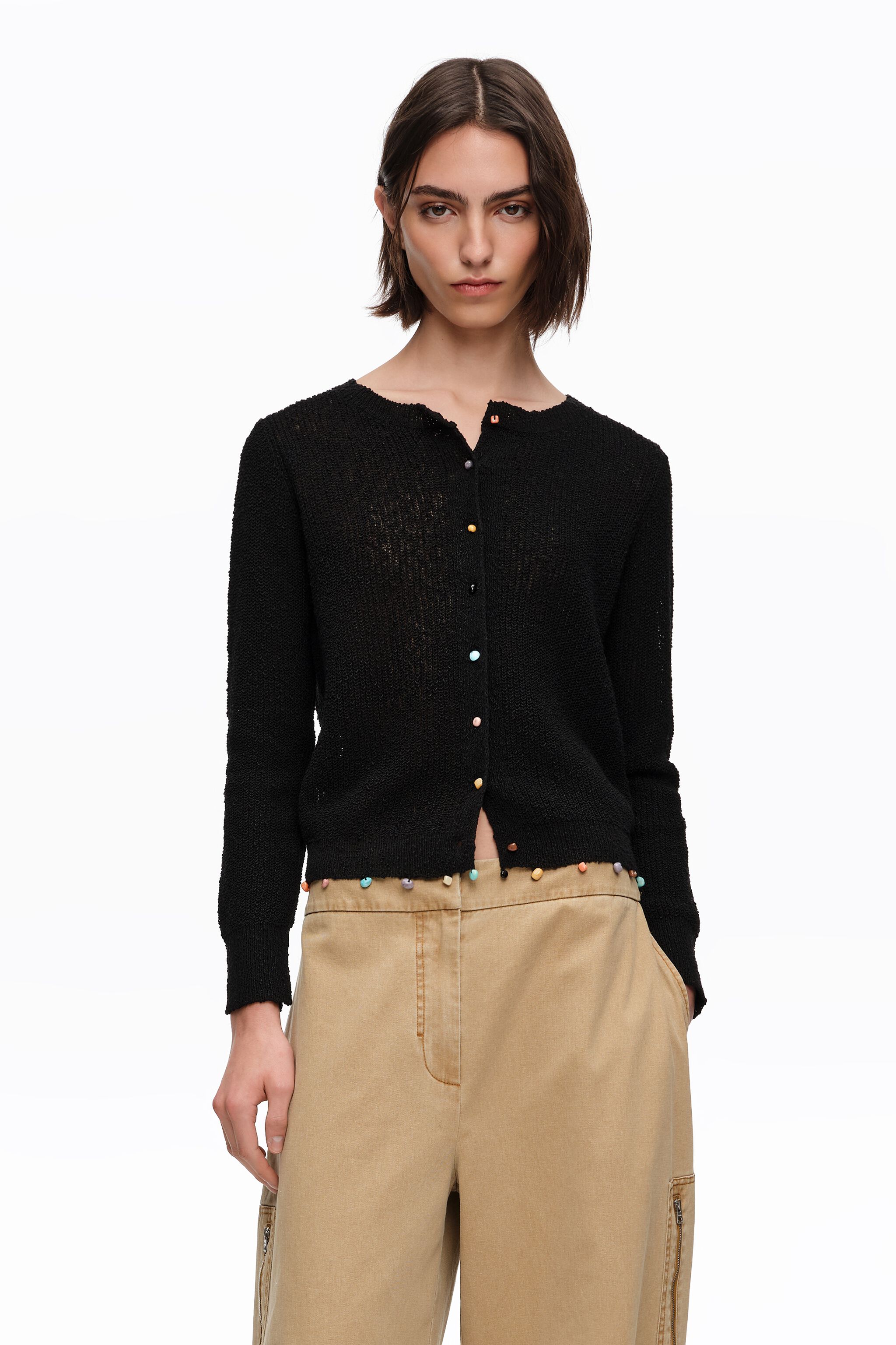 Straight black cardigan with stones