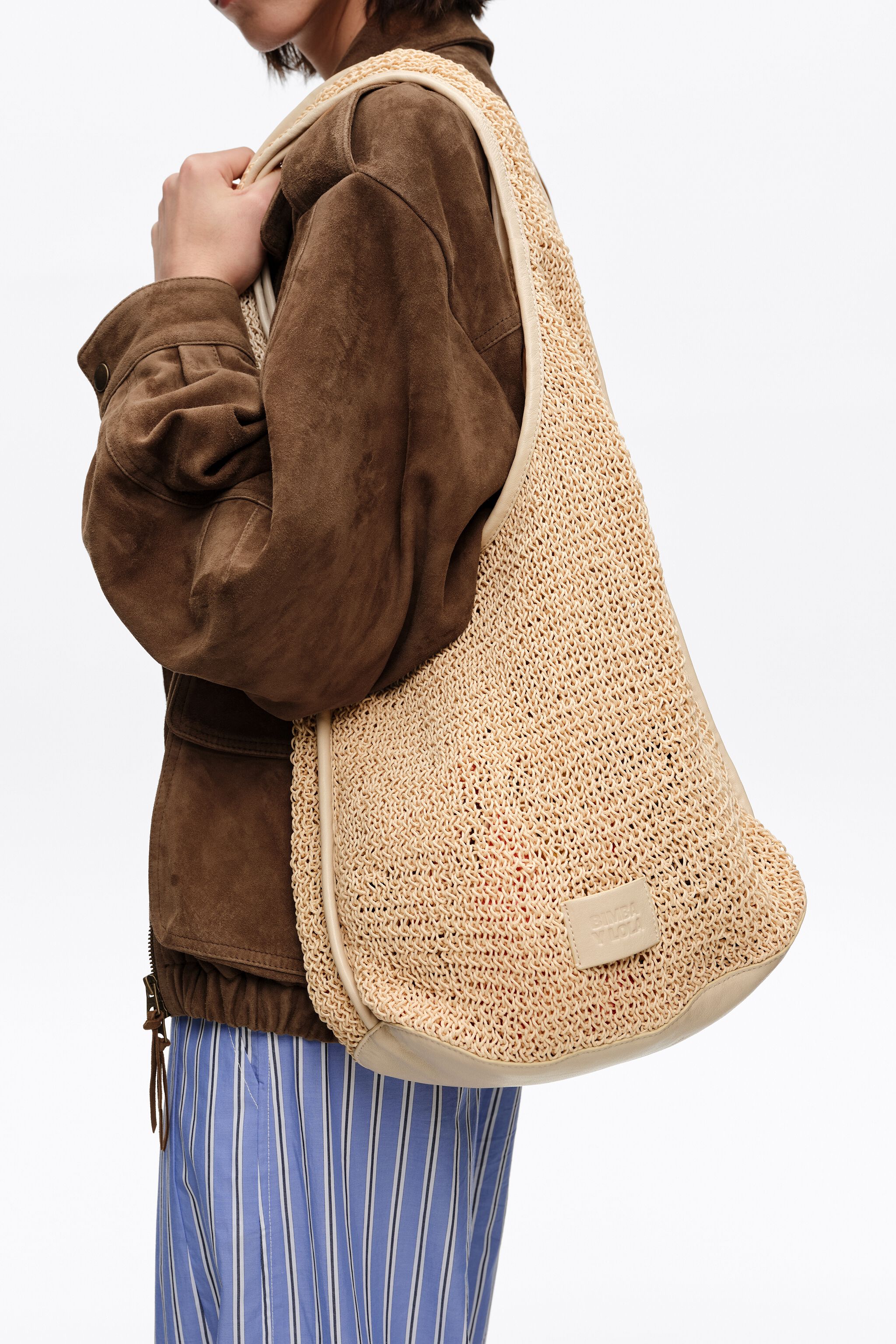 Large ivory plaited bag