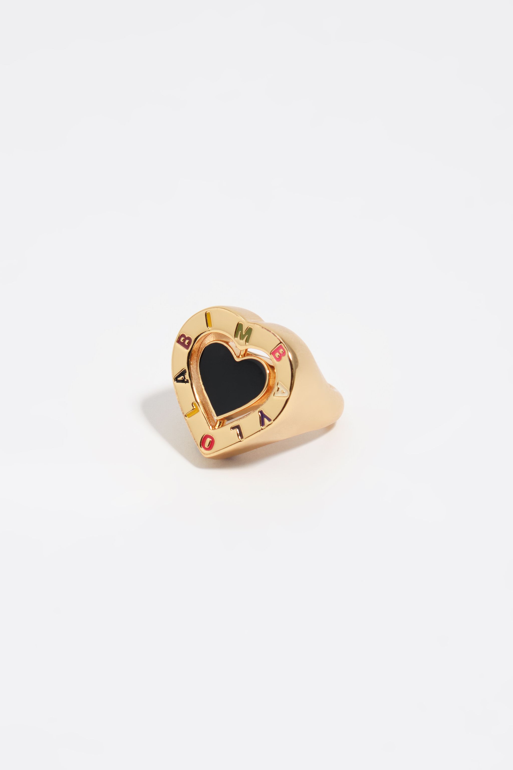 Gold swivel heart logo ring