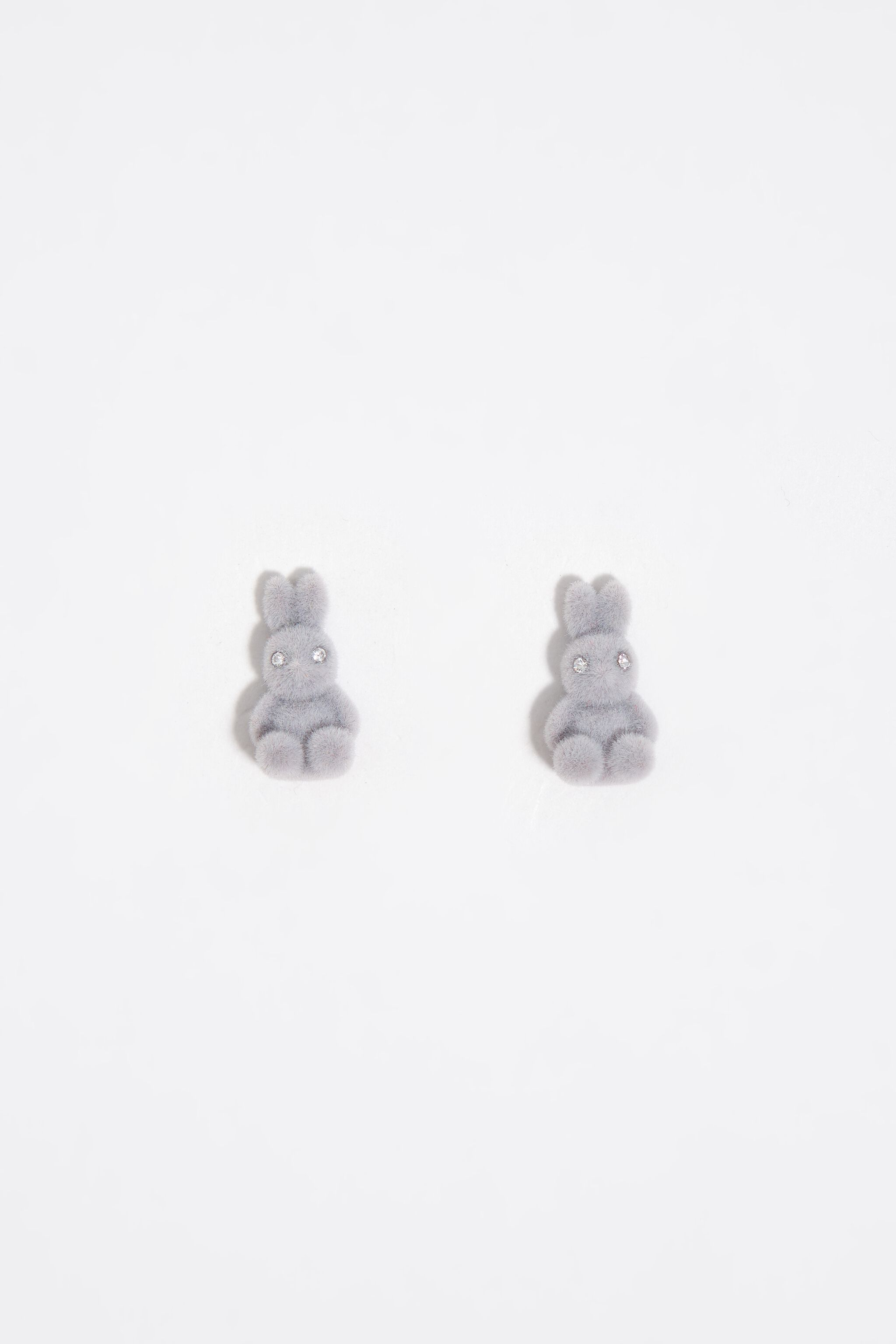 Gray flocked rabbit earrings