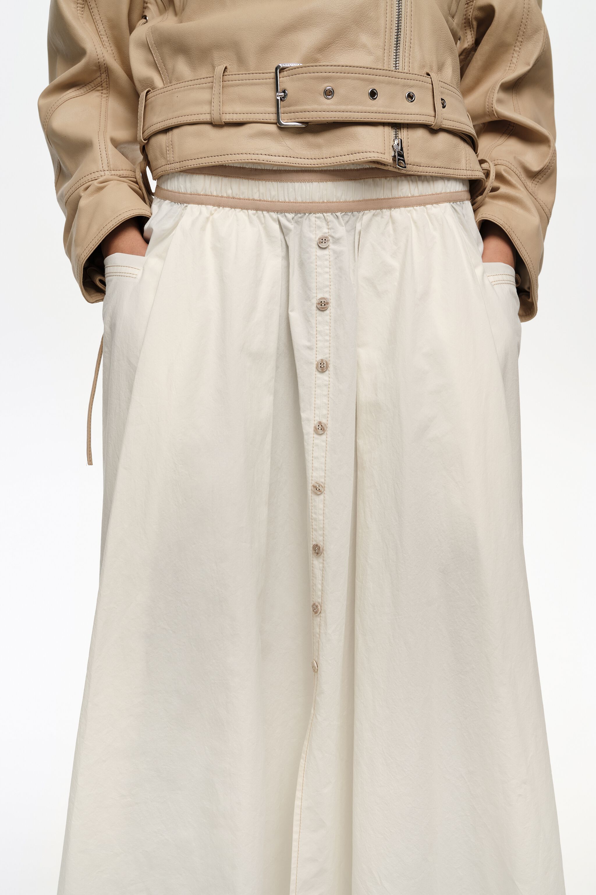 Ivory A-line skirt with buttons