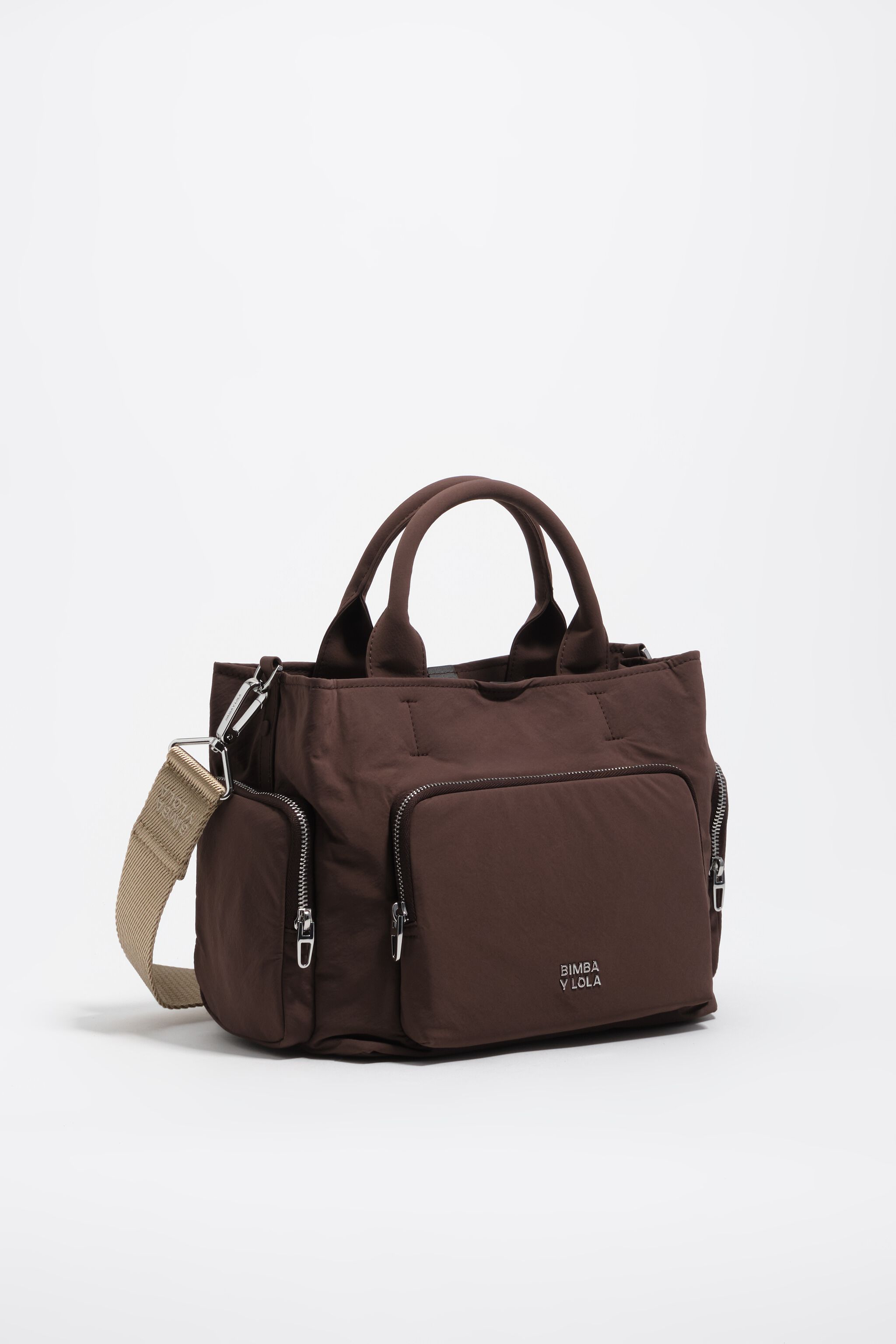 Large dark brown nylon Pocket crossbody bag