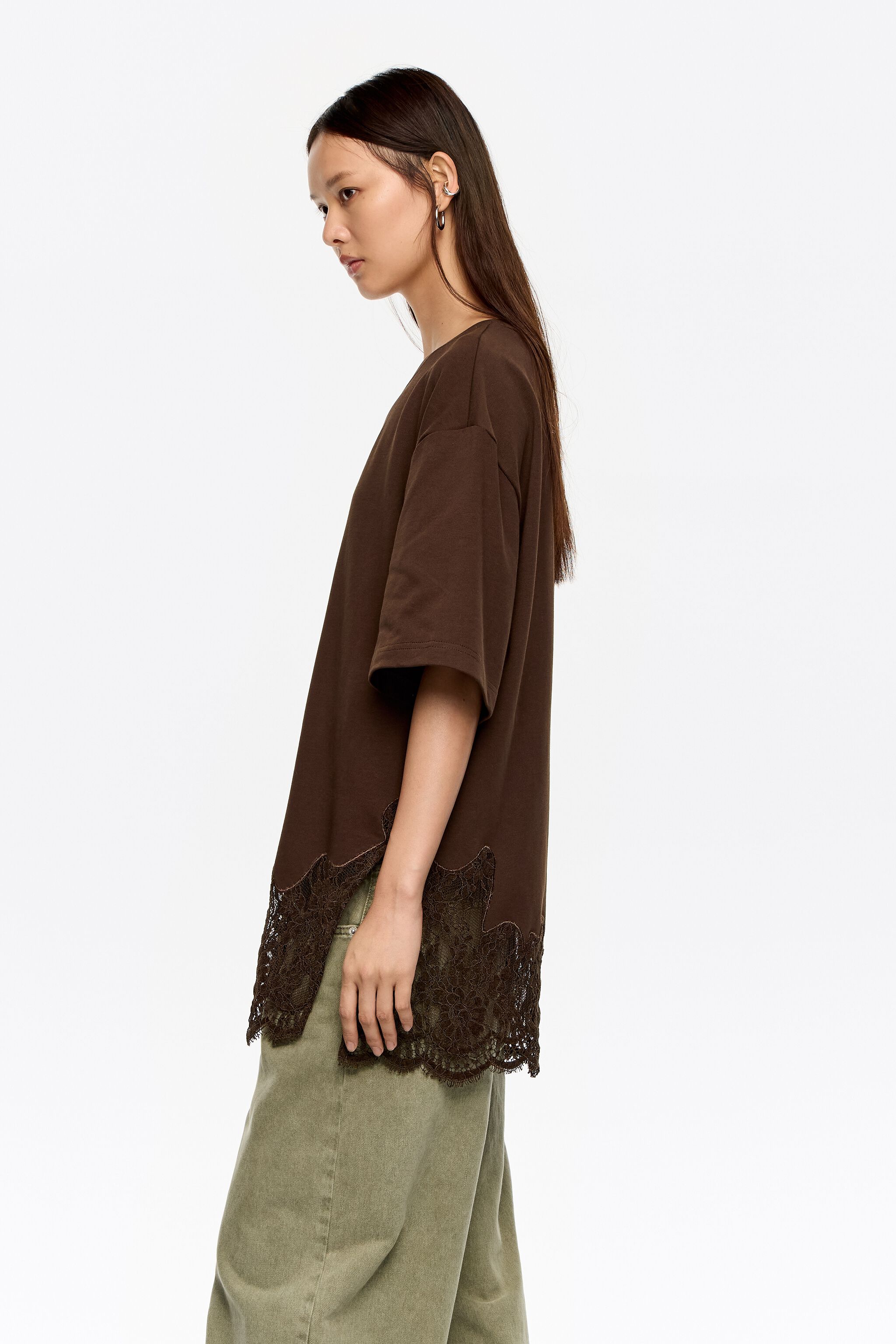 Oversize dark brown lace T-shirt