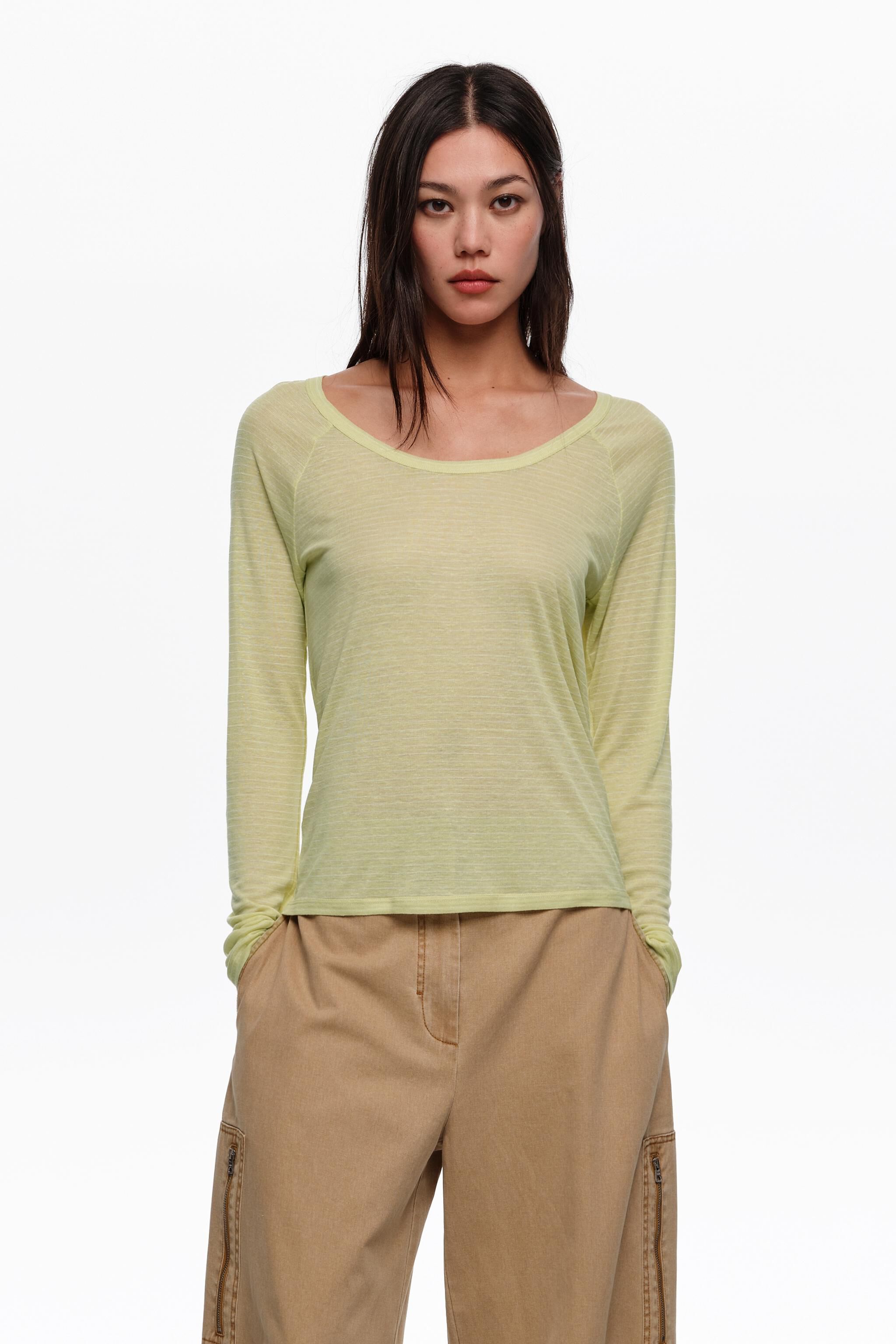 Lime striped raglan sleeve T-shirt