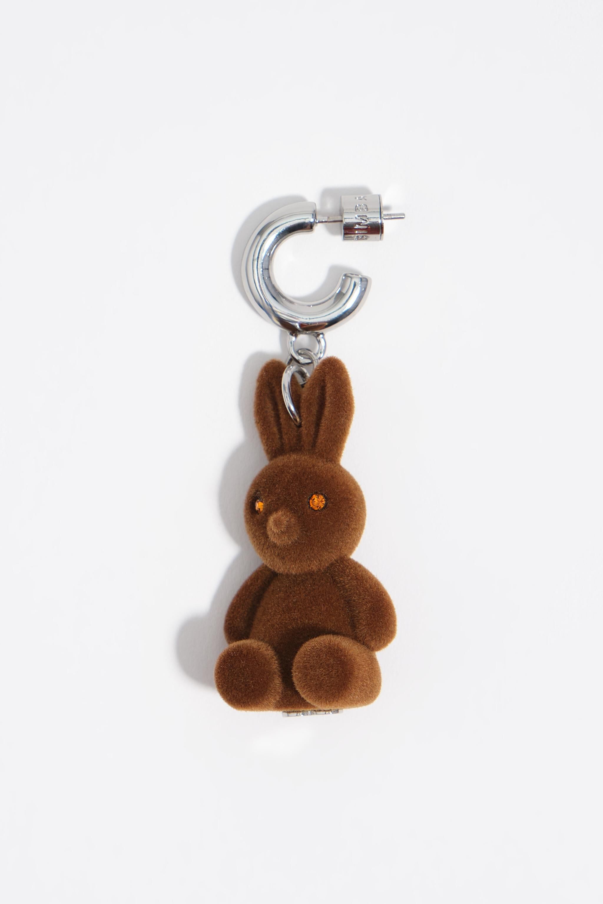 Brown flocked rabbit hoop earrings