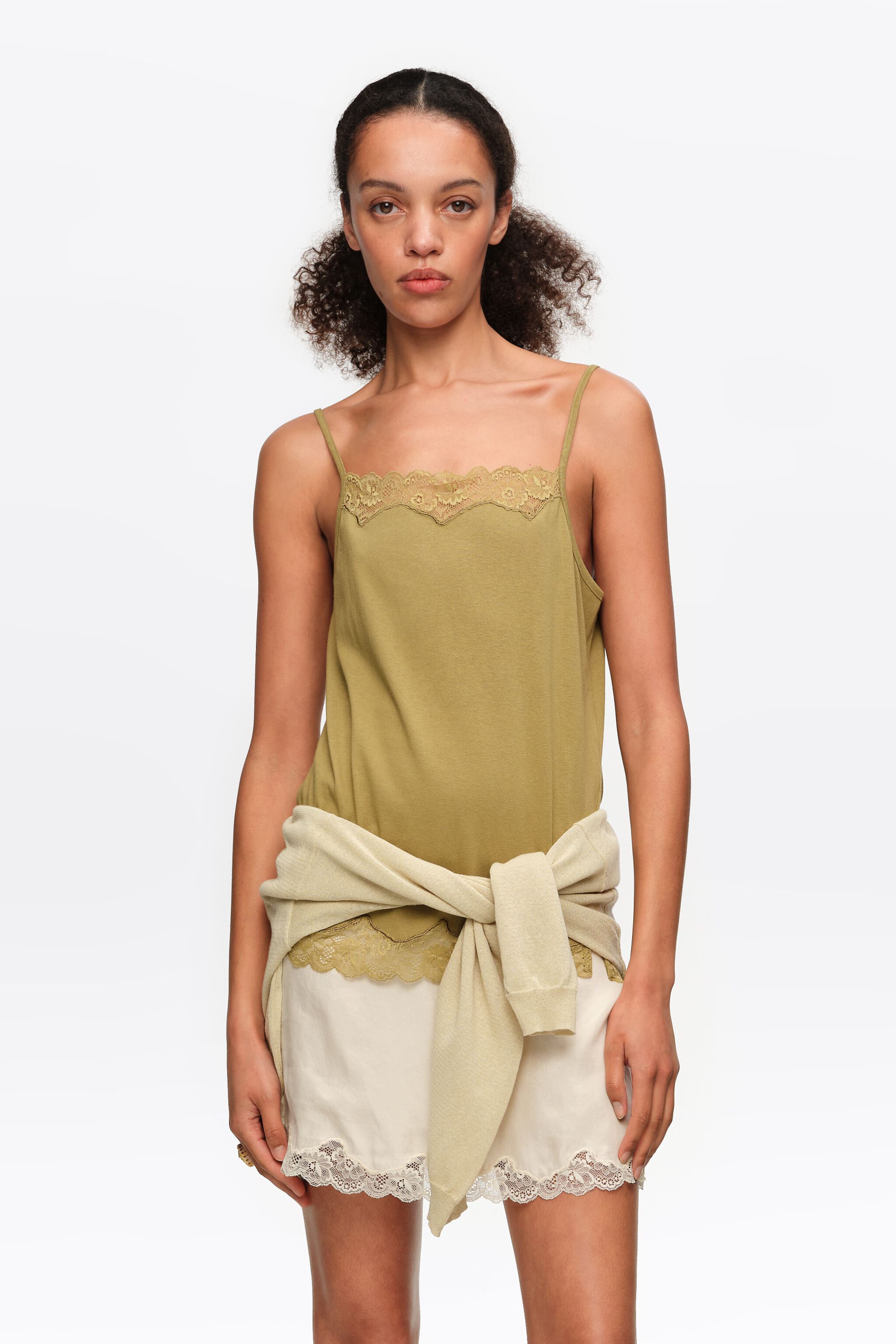 Khaki lace strappy top