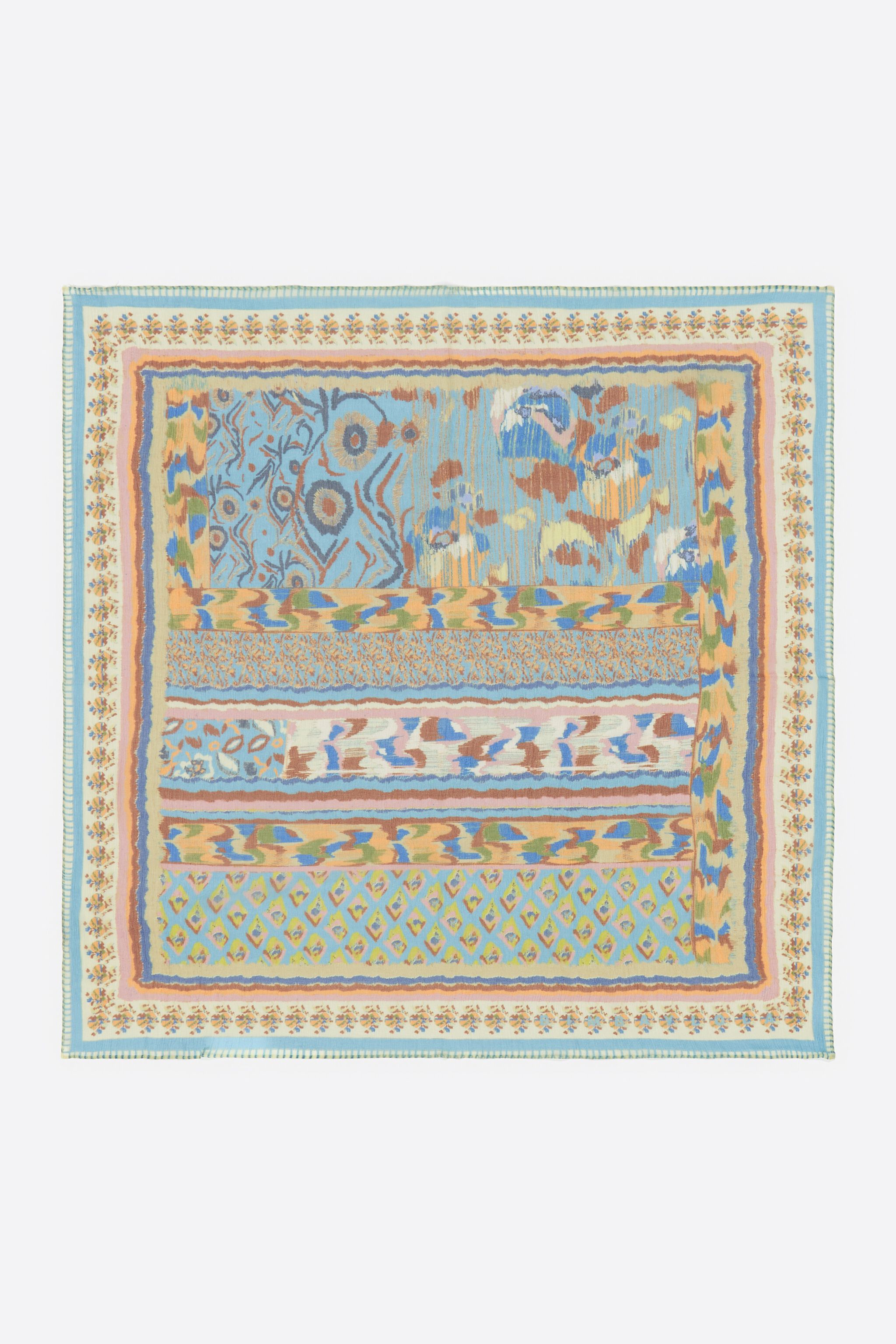 Blue Ikat floral striped scarf